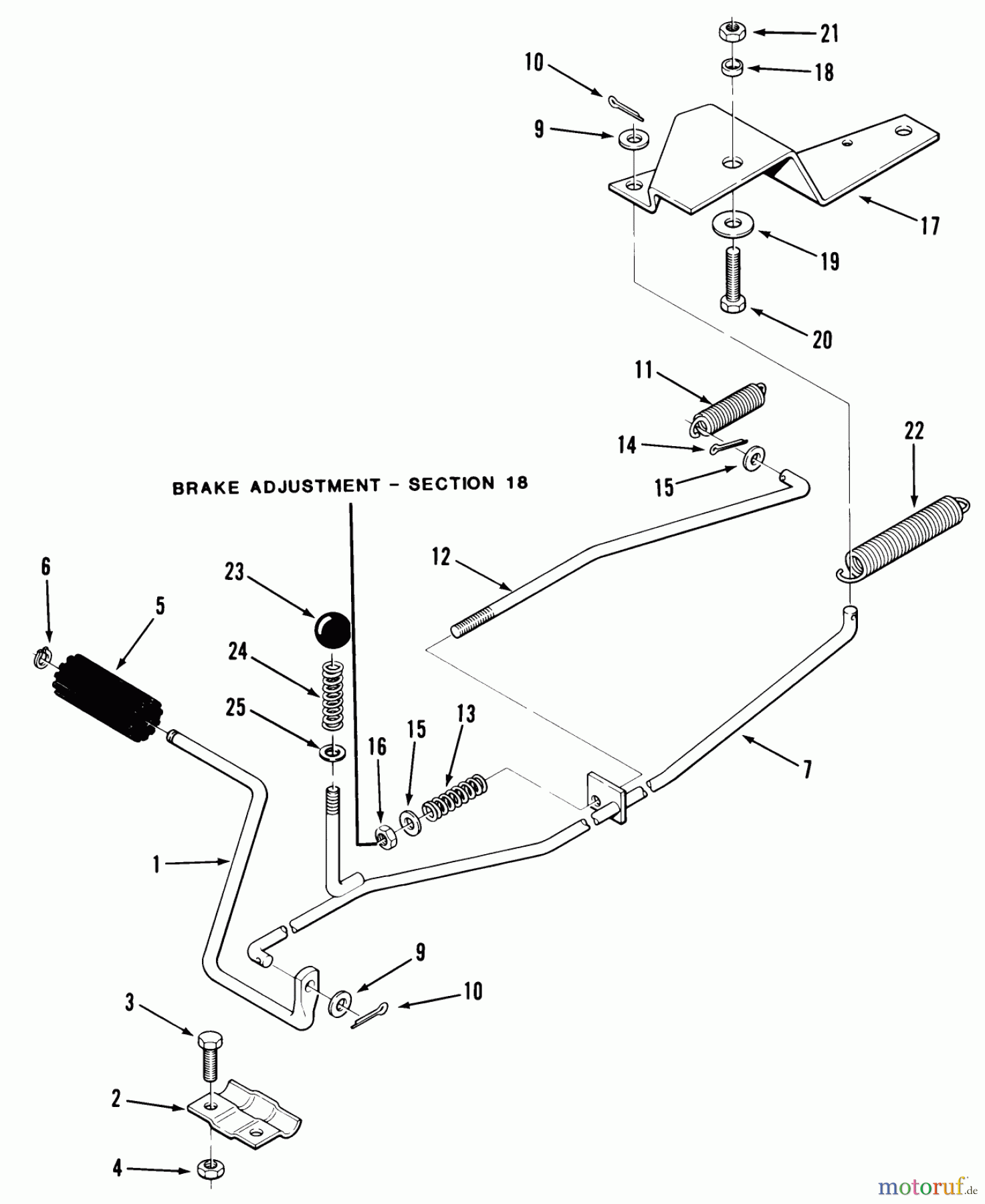 Toro Neu Mowers, Rear-Engine Rider 33-11B501 (111-5) - Toro 111-5 Rear Engine Rider, 1985 CLUTCH, BRAKE LINKAGE