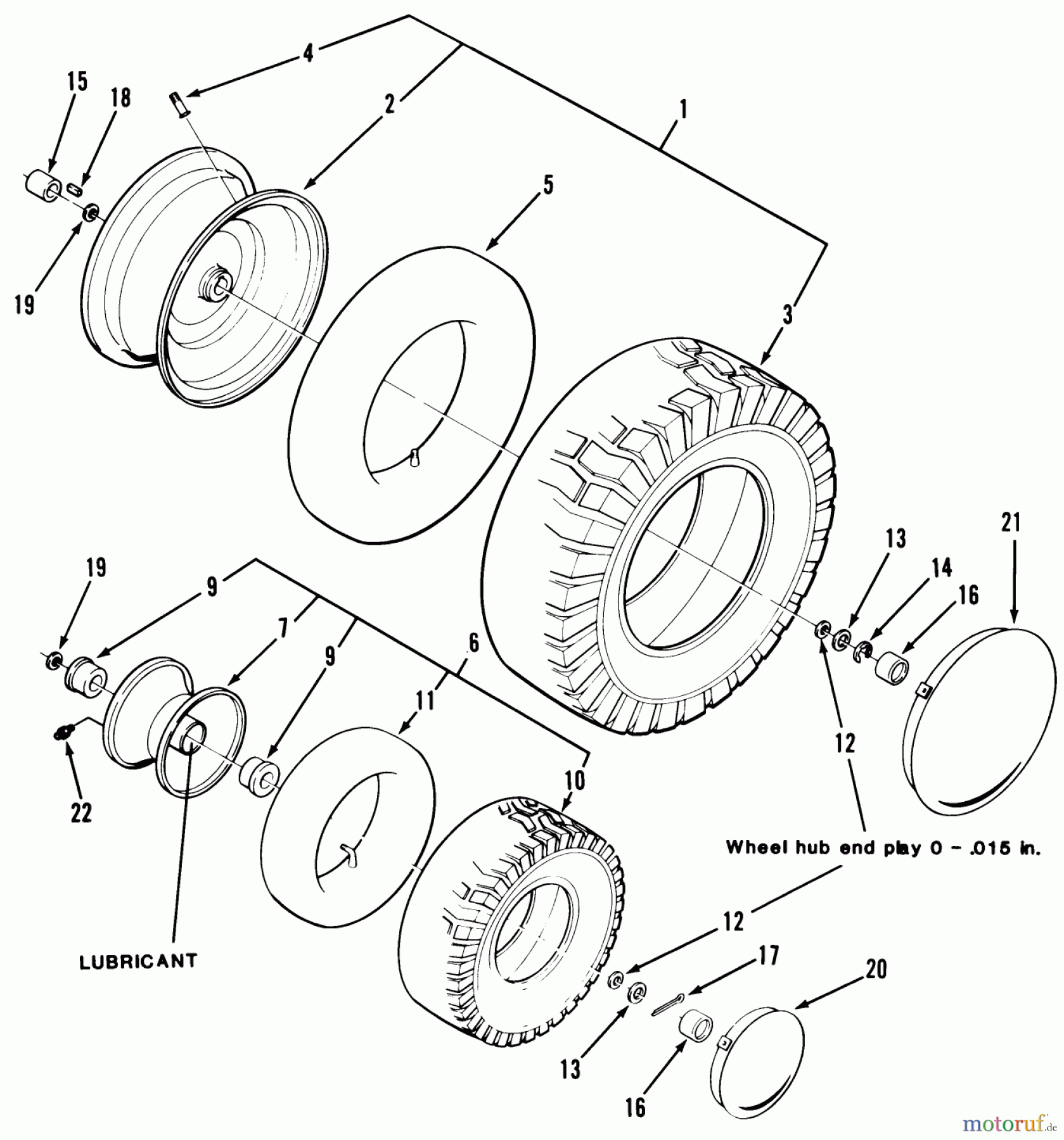 Toro Neu Mowers, Rear-Engine Rider B3-08B303 (108-3) - Toro 108-3 Rear Engine Rider, 1986 WHEELS AND TIRES