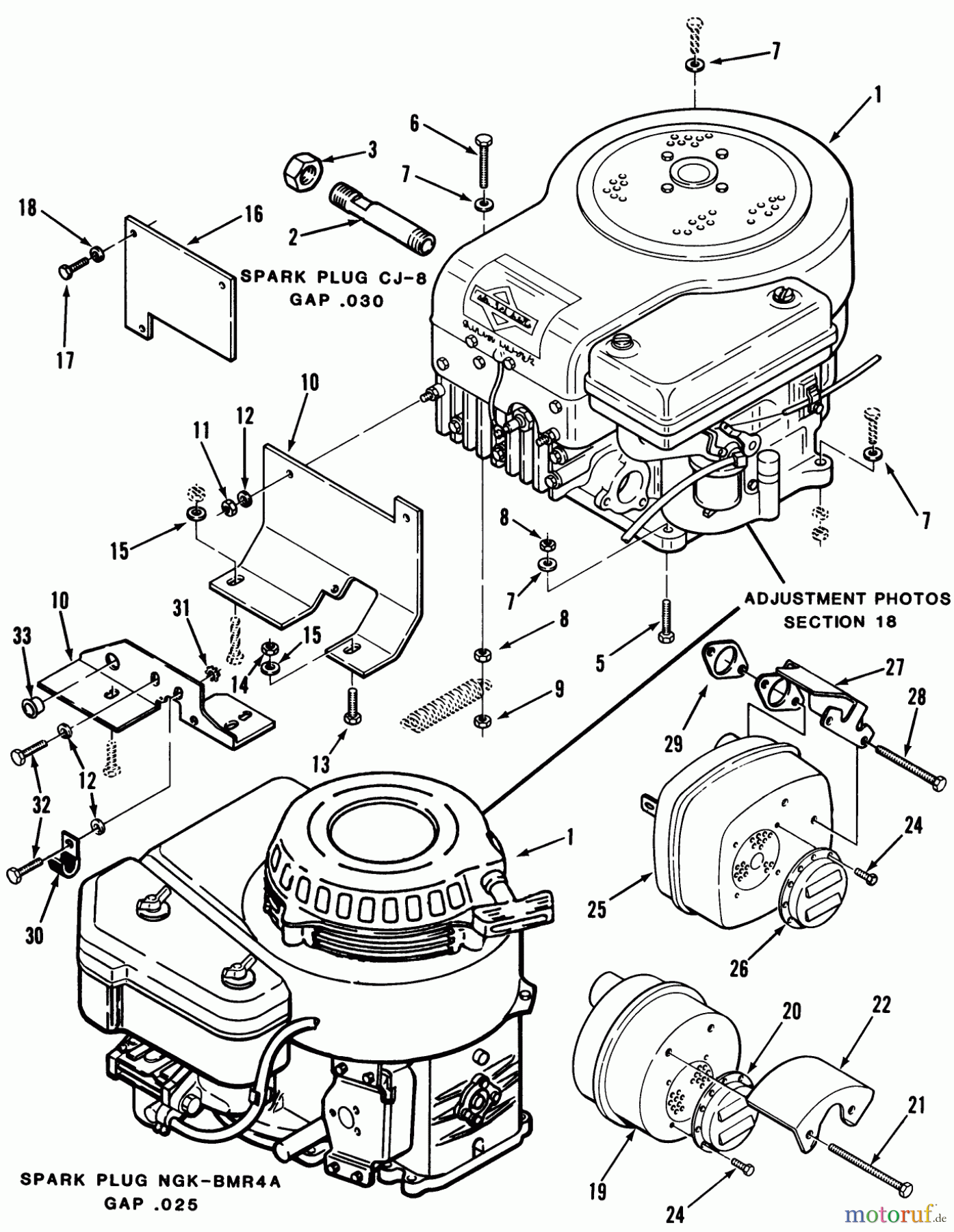 Toro Neu Mowers, Rear-Engine Rider C3-12K501 (112-C) - Toro 112-C Rear Engine Rider, 1987 ENGINES