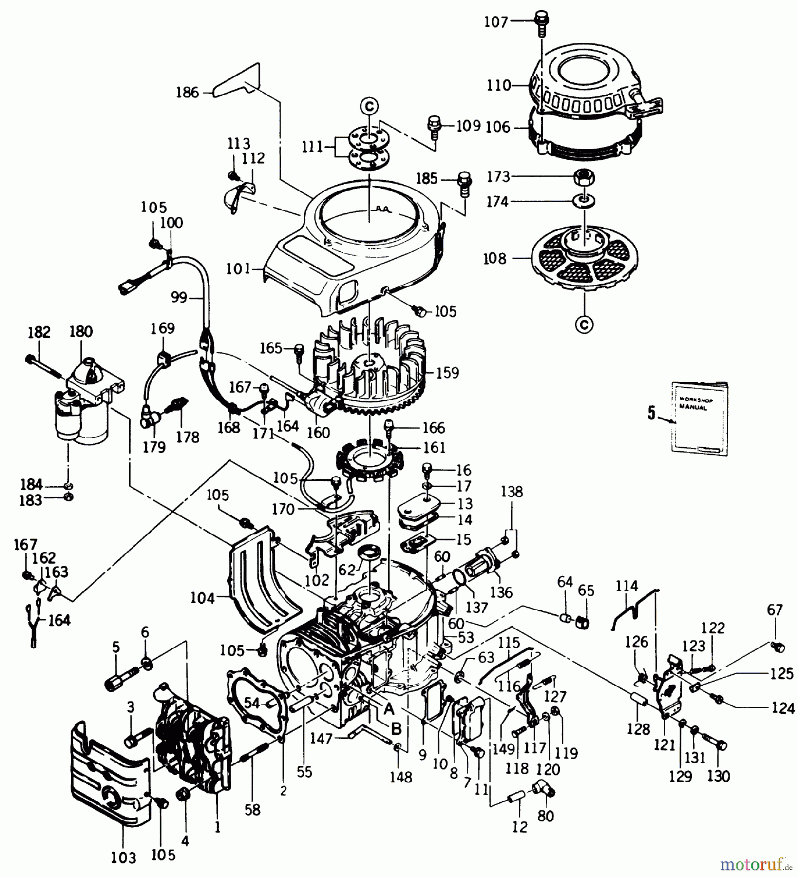 Toro Neu Mowers, Rear-Engine Rider B3-08B302 (108-3) - Toro 108-3 Rear Engine Rider, 1981 KAWASAKI FB460V TYPE AS-15 ENGINE #1