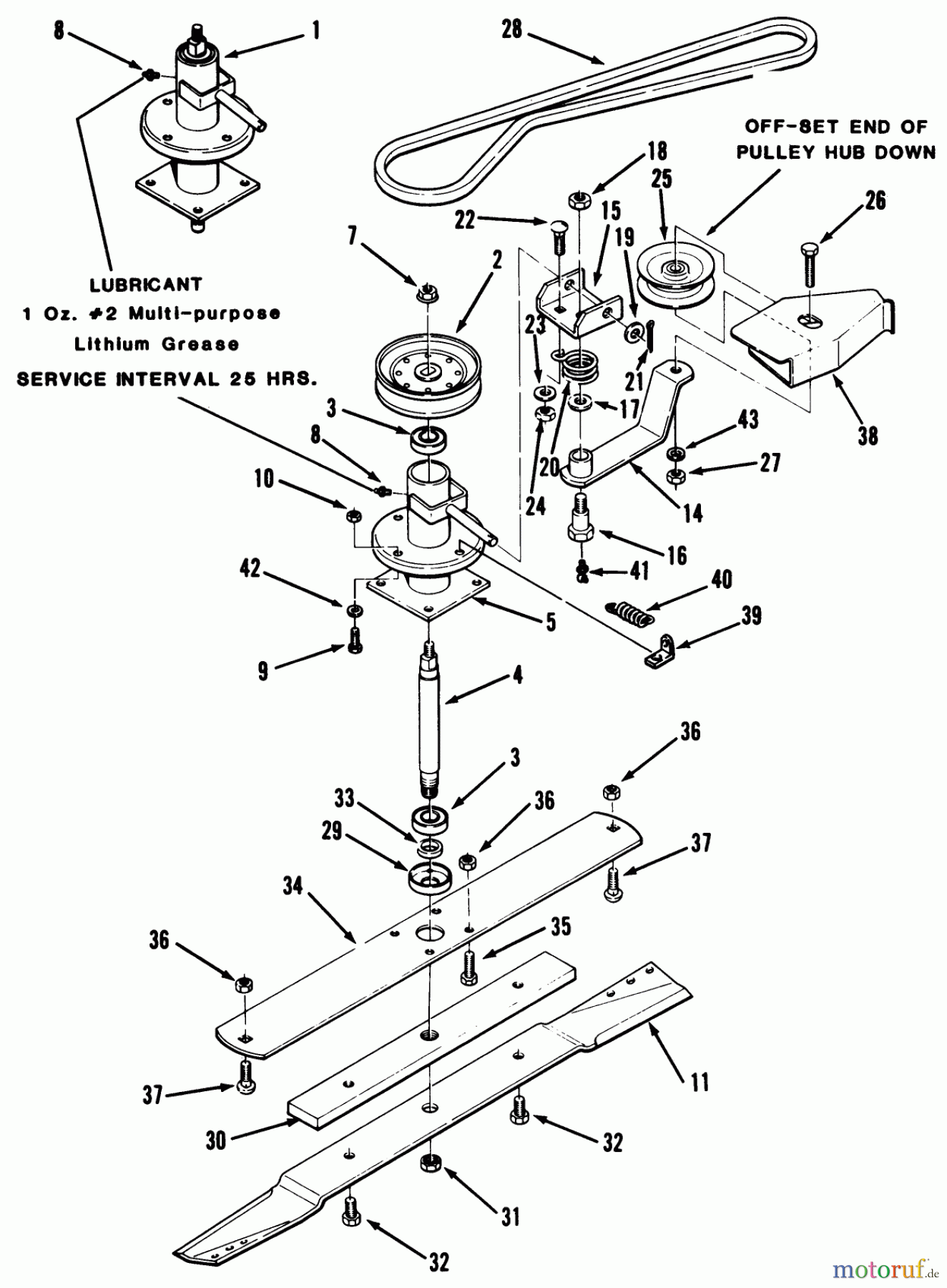Toro Neu Mowers, Rear-Engine Rider C3-12K501 (112-C) - Toro 112-C Rear Engine Rider, 1987 SPINDLE, PULLEYS, AND DRIVE BELT