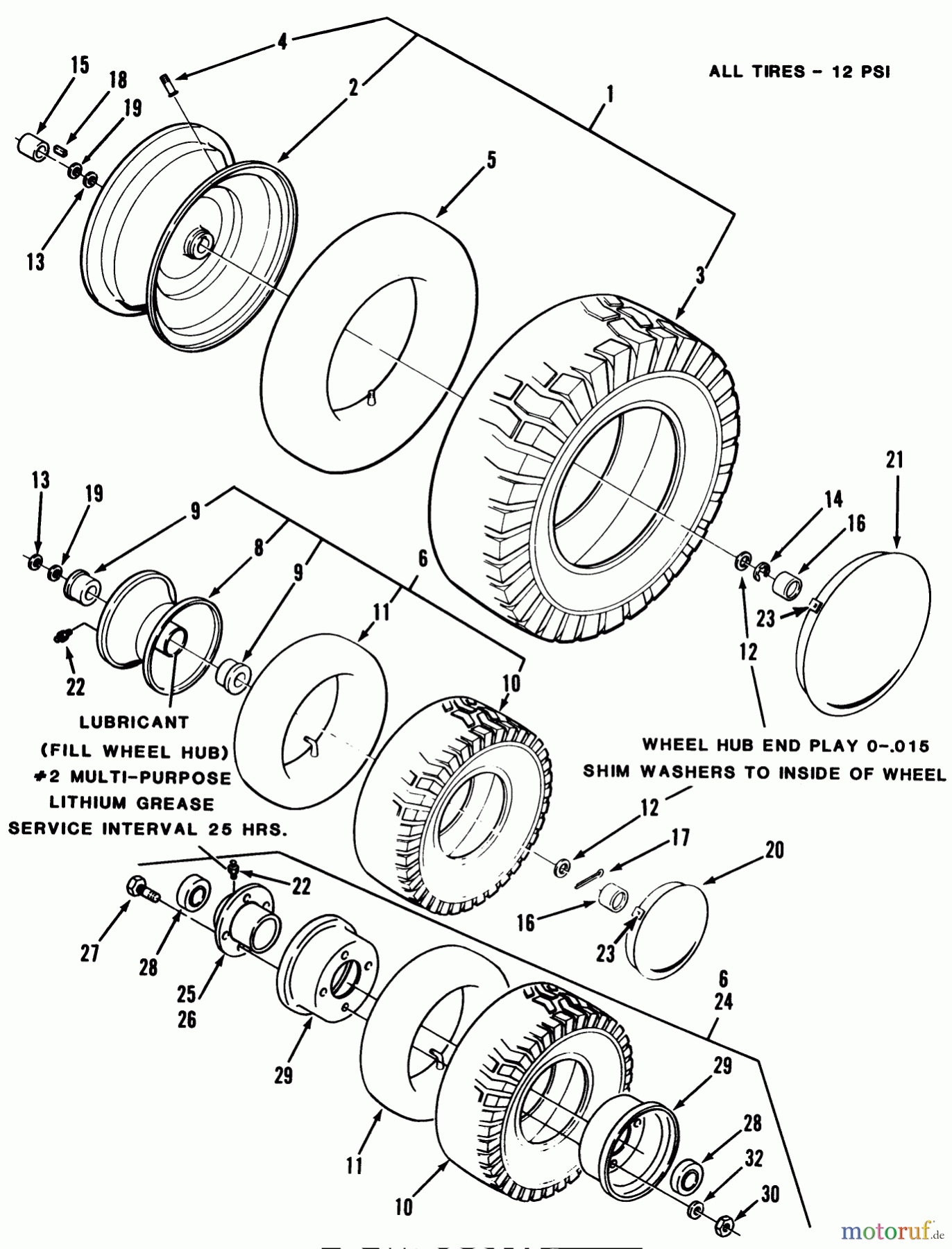 Toro Neu Mowers, Rear-Engine Rider B3-08B302 (108-3) - Toro 108-3 Rear Engine Rider, 1981 WHEELS AND TIRES