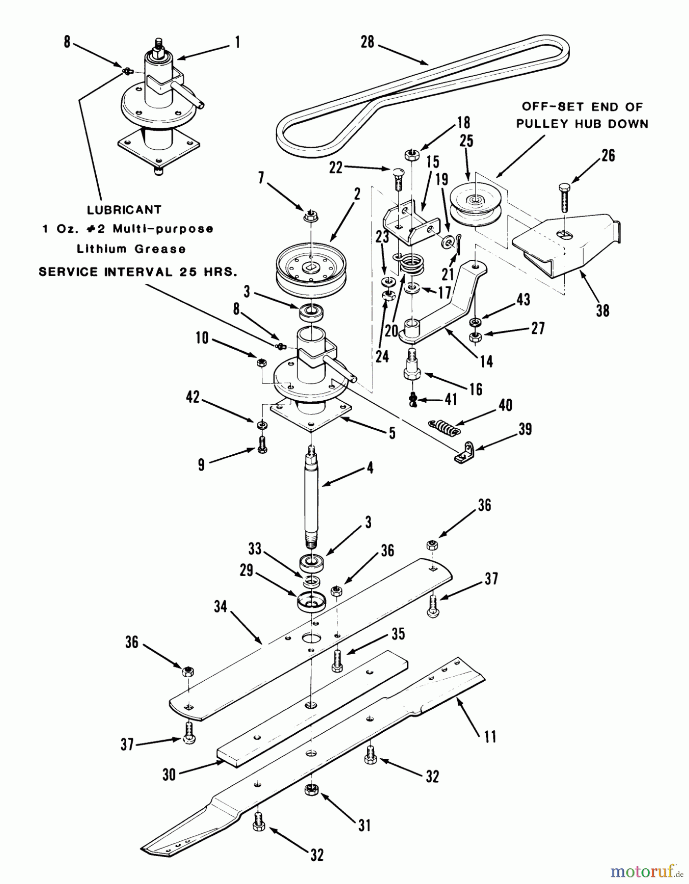 Toro Neu Mowers, Rear-Engine Rider C3-12K502 (112-C) - Toro 112-C Rear Engine Rider, 1988 SPINDLE, PULLEYS, AND DRIVE BELT