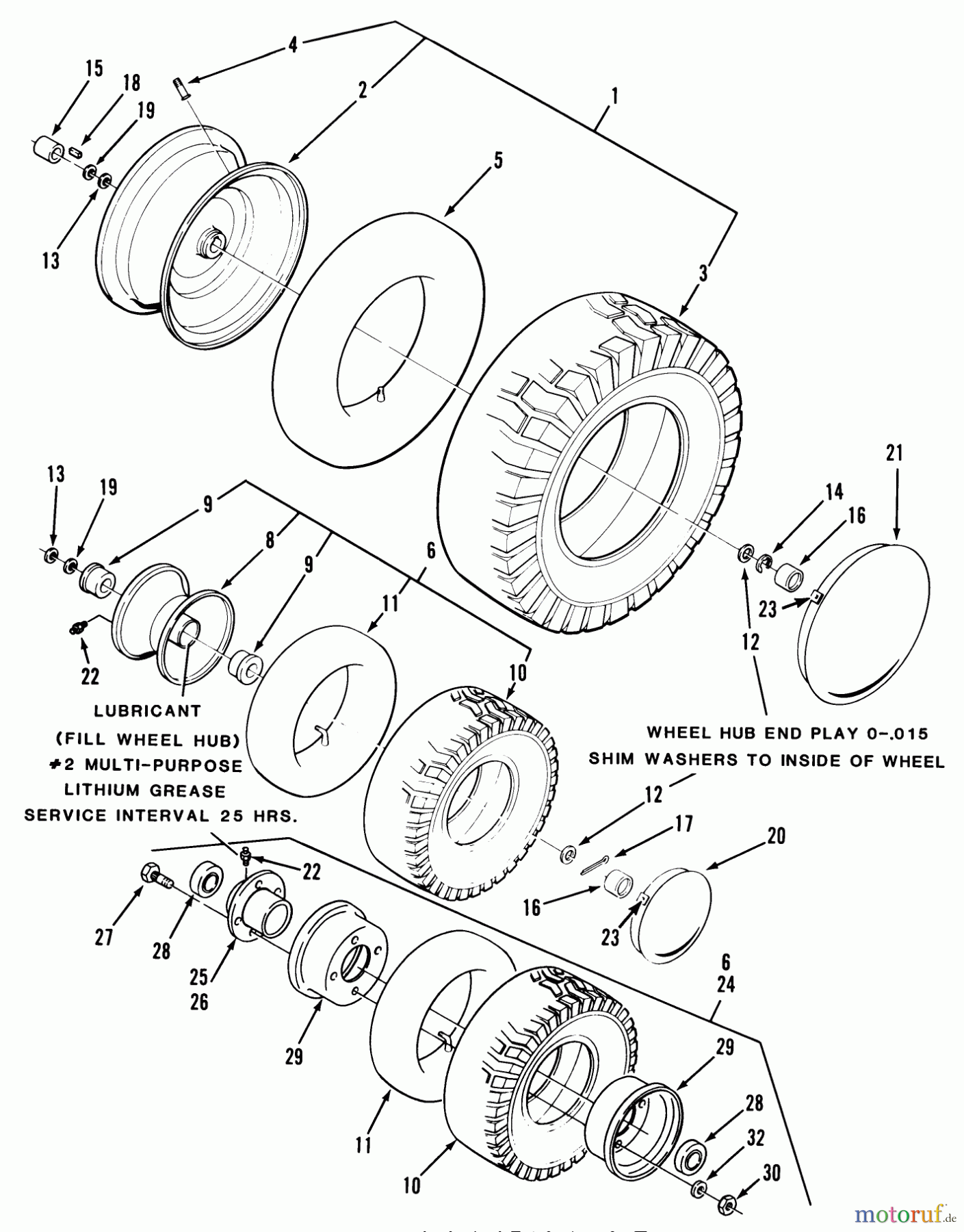 Toro Neu Mowers, Rear-Engine Rider C3-12K502 (112-C) - Toro 112-C Rear Engine Rider, 1988 WHEELS AND TIRES