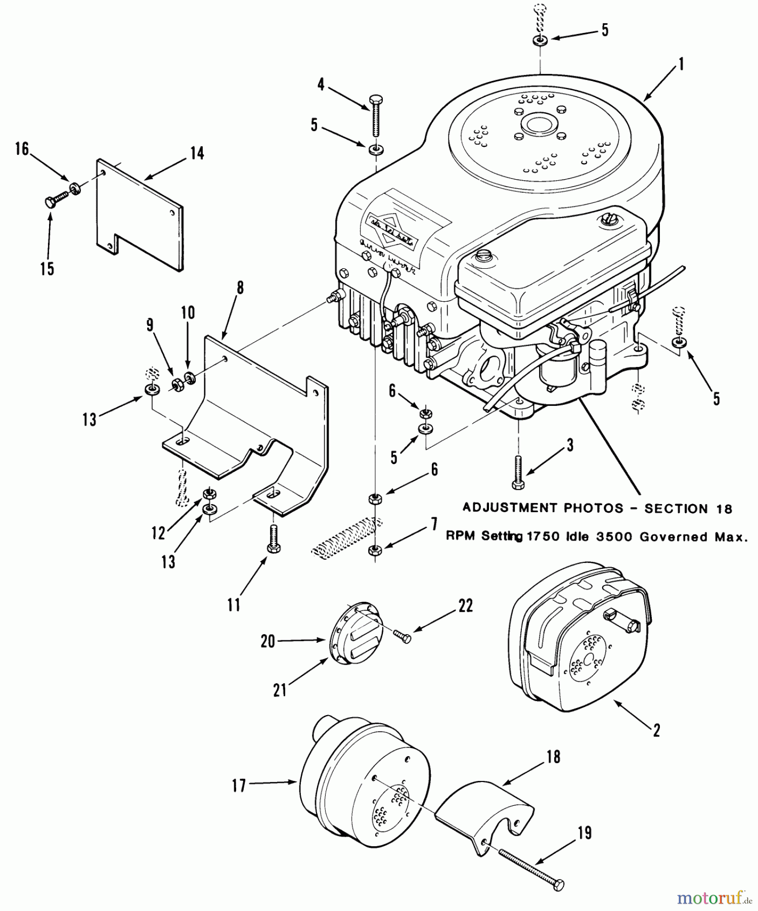 Toro Neu Mowers, Rear-Engine Rider 33-08BP01 (A-85) - Toro A-85 5-Speed Rear Engine Rider, 1985 ENGINES