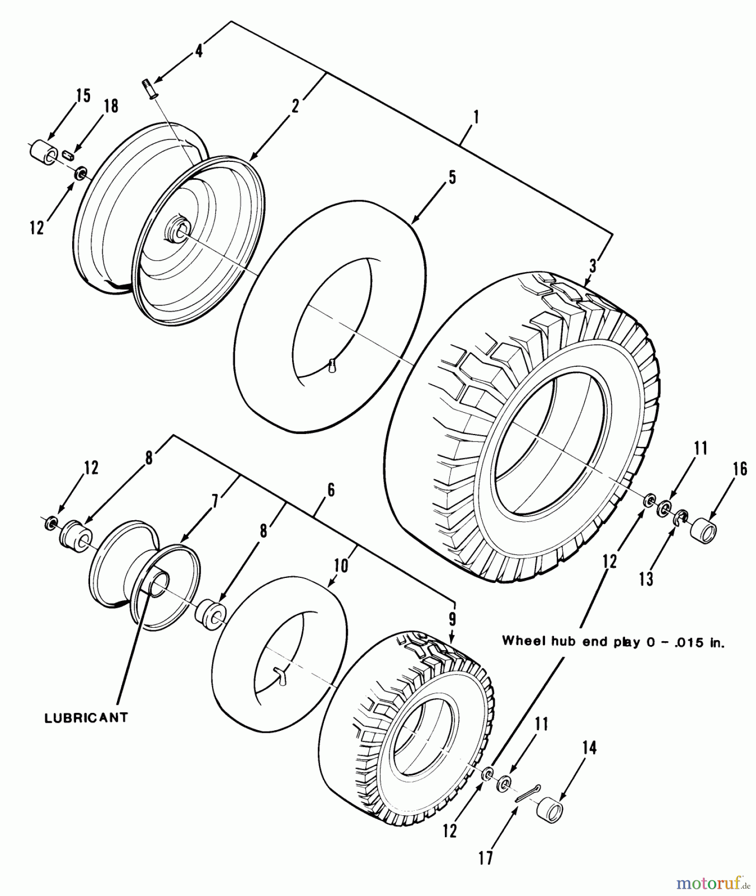  Toro Neu Mowers, Rear-Engine Rider 33-08BP01 (A-85) - Toro A-85 5-Speed Rear Engine Rider, 1985 WHEELS AND TIRES
