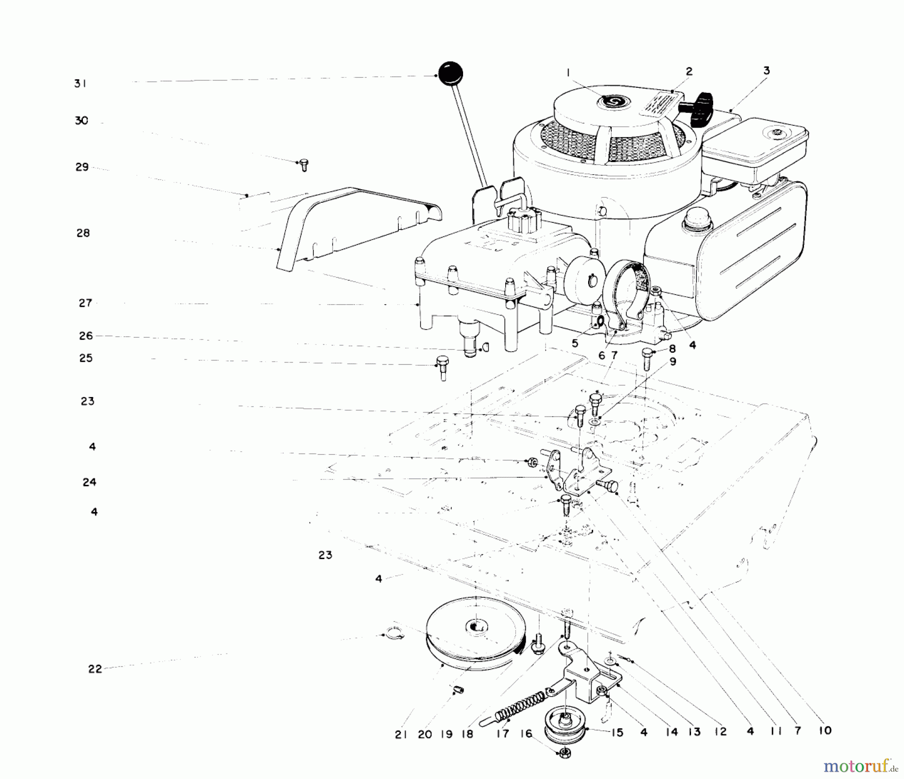 Toro Neu Mowers, Rear-Engine Rider 56000 (526) - Toro 526 Sportsman Rider, 1971 (1000001-1999999) ENGINE ASSEMBLY