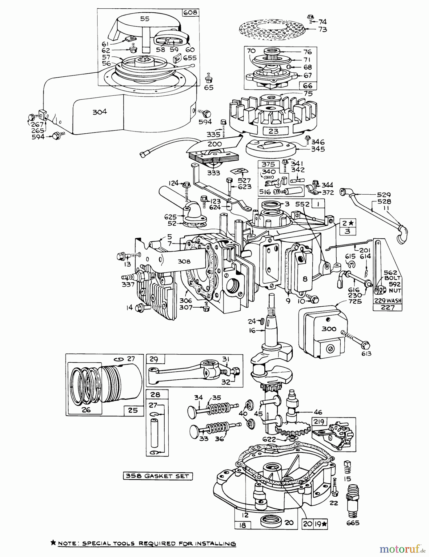 Toro Neu Mowers, Rear-Engine Rider 56000 (526) - Toro 526 Sportsman Rider, 1974 (4000001-4999999) ENGINE BRIGGS & STRATTON MODEL NOS. 130902-0293-01