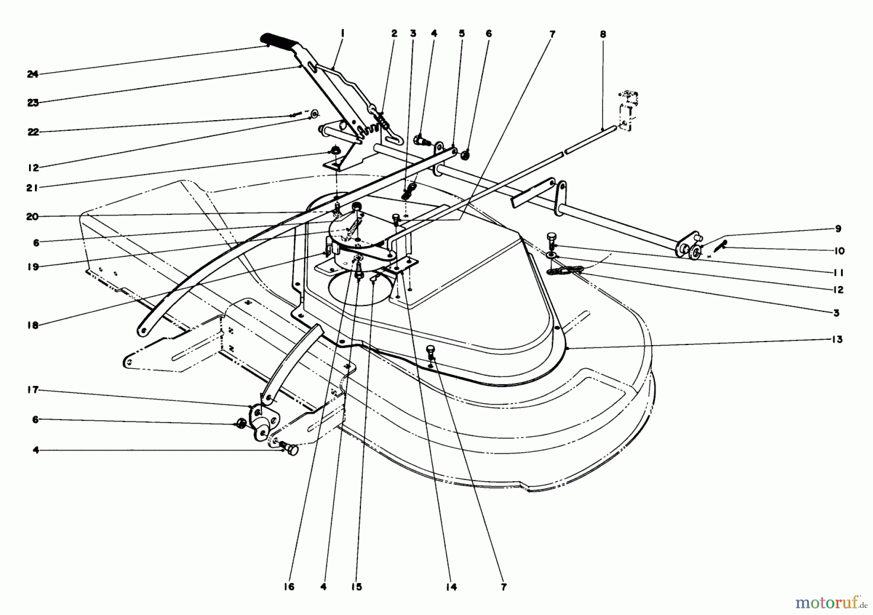 Toro Neu Mowers, Rear-Engine Rider 56100 (732) - Toro 732 Sportsman Rider, 1975 (5000001-5999999) CUTTER HOUSING LINKAGE