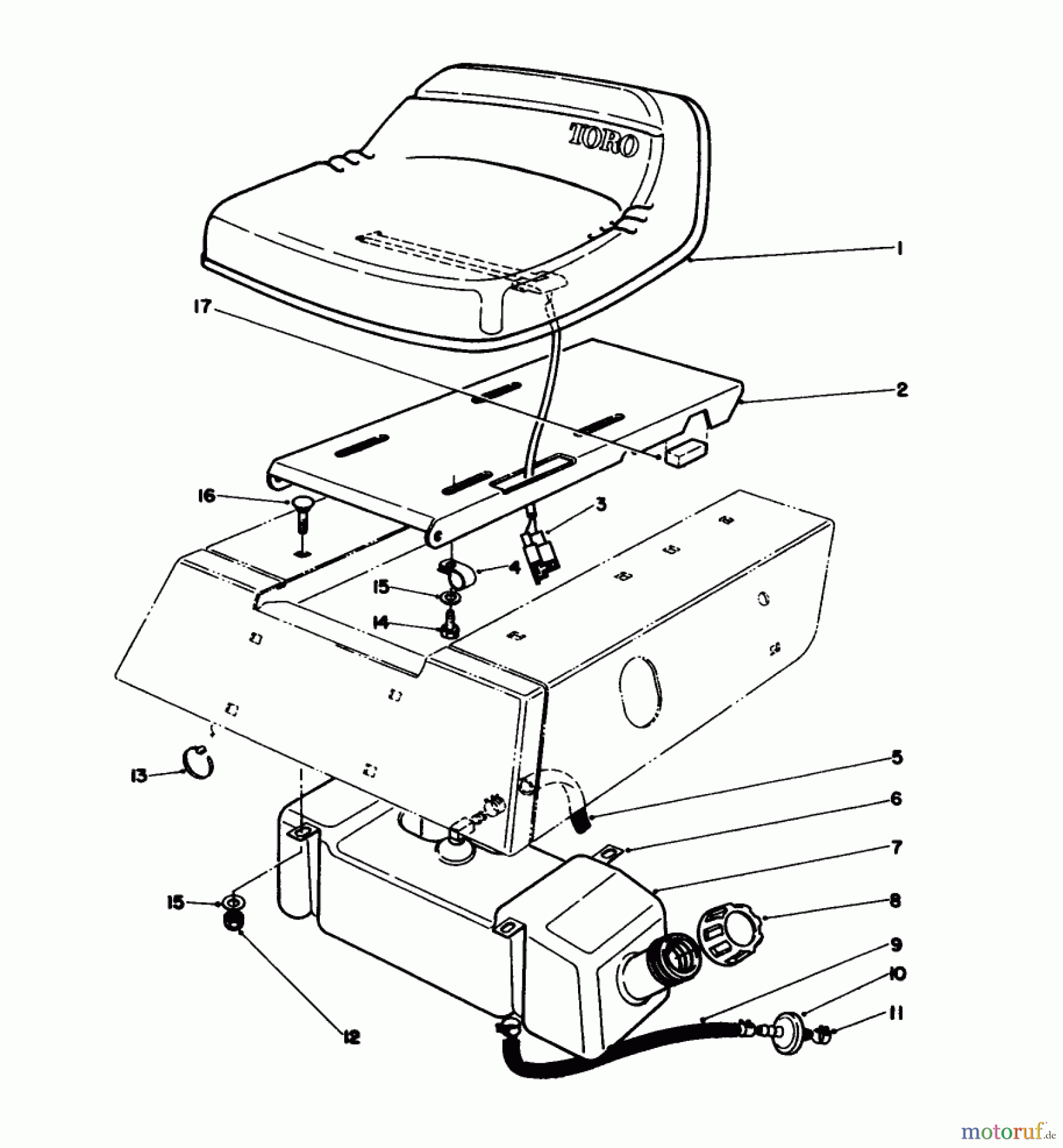 Toro Neu Mowers, Rear-Engine Rider 56123 (8-25) - Toro 8-25 Rear Engine Rider, 1989 (9000001-9999999) SEAT & GAS TANK ASSEMBLY