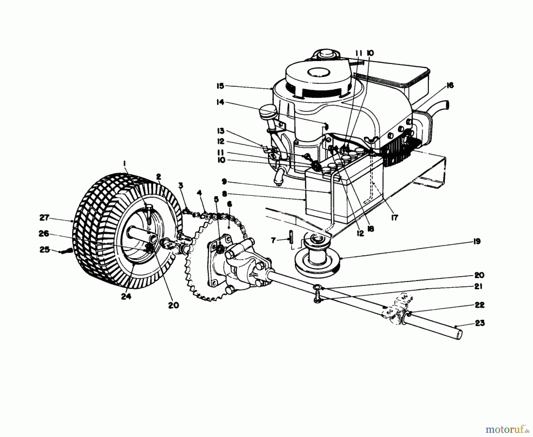 Toro Neu Mowers, Rear-Engine Rider 56125 (7-25) - Toro 7-25 Rear Engine Rider, 1982 (2000001-2999999) ENGINE AND AXLE ASSEMBLY