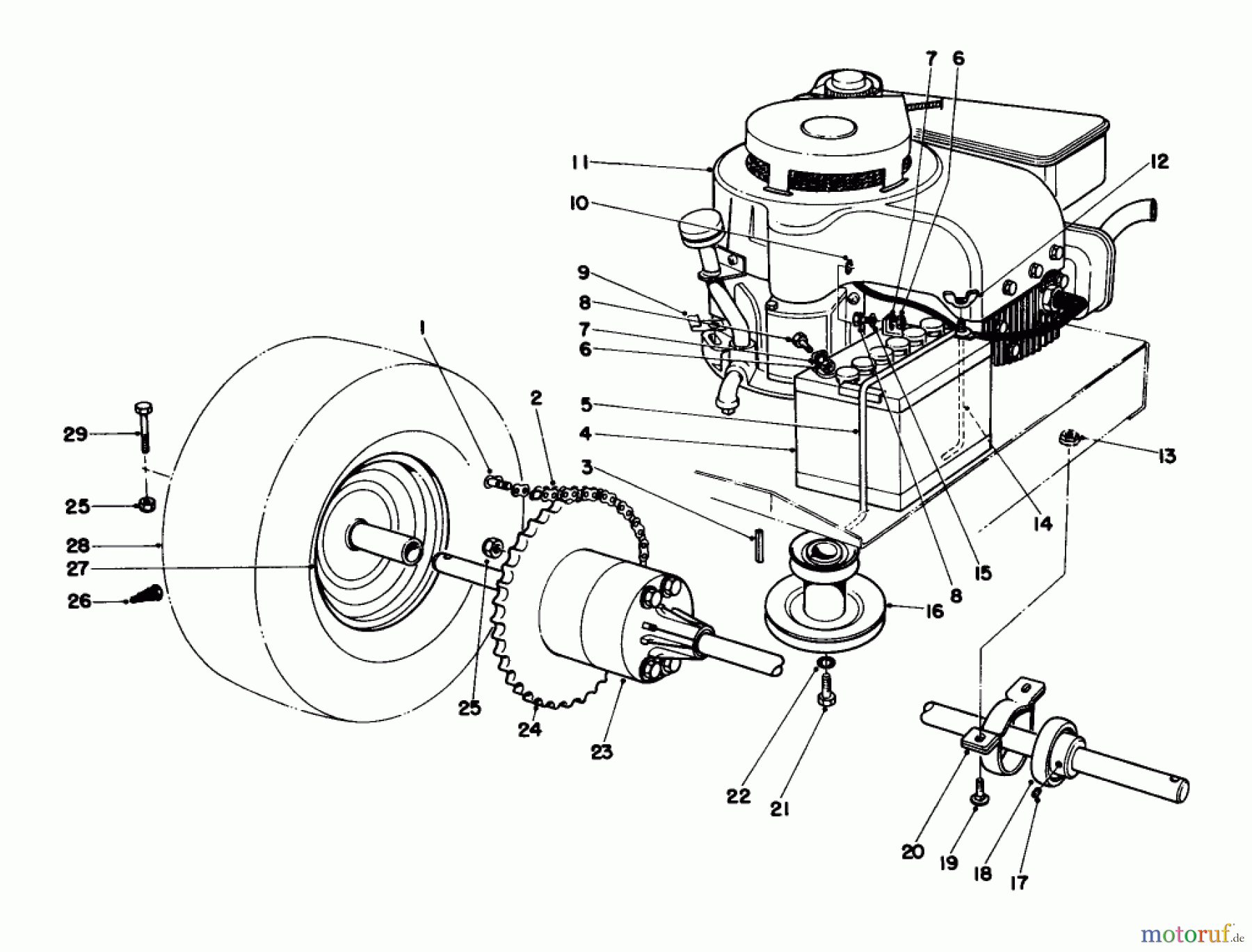 Toro Neu Mowers, Rear-Engine Rider 56125 (7-25) - Toro 7-25 Rear Engine Rider, 1983 (3000001-3999999) ENGINE AND AXLE ASSEMBLY