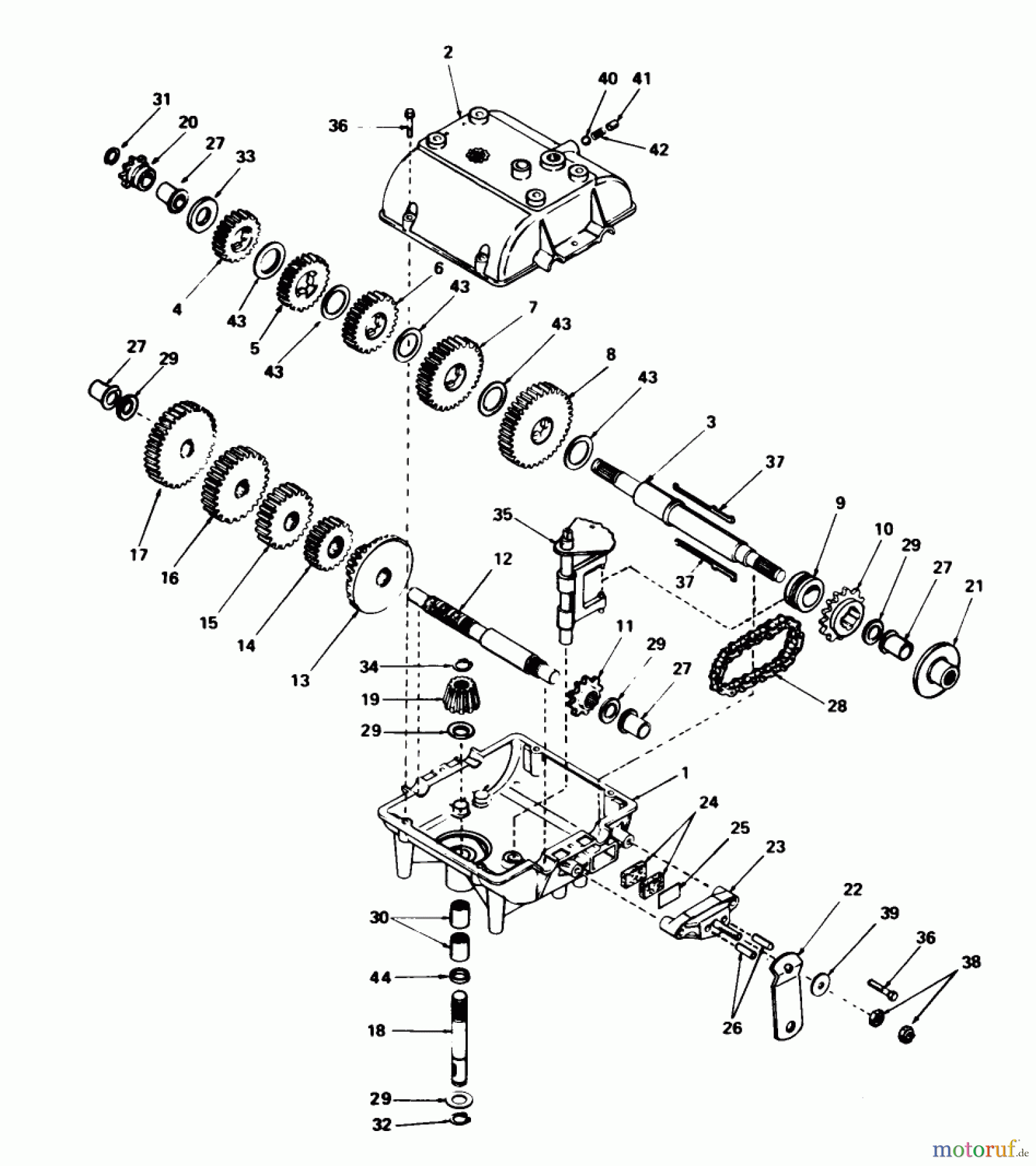 Toro Neu Mowers, Rear-Engine Rider 56125 (7-25) - Toro 7-25 Rear Engine Rider, 1983 (3000001-3999999) TRANSMISSION ASSEMBLY NO. 44-7200
