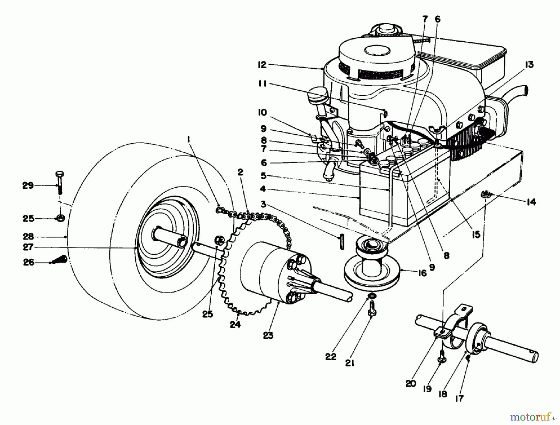 Toro Neu Mowers, Rear-Engine Rider 56125 (7-25) - Toro 7-25 Rear Engine Rider, 1984 (4000001-4999999) ENGINE AND AXLE ASSEMBLY
