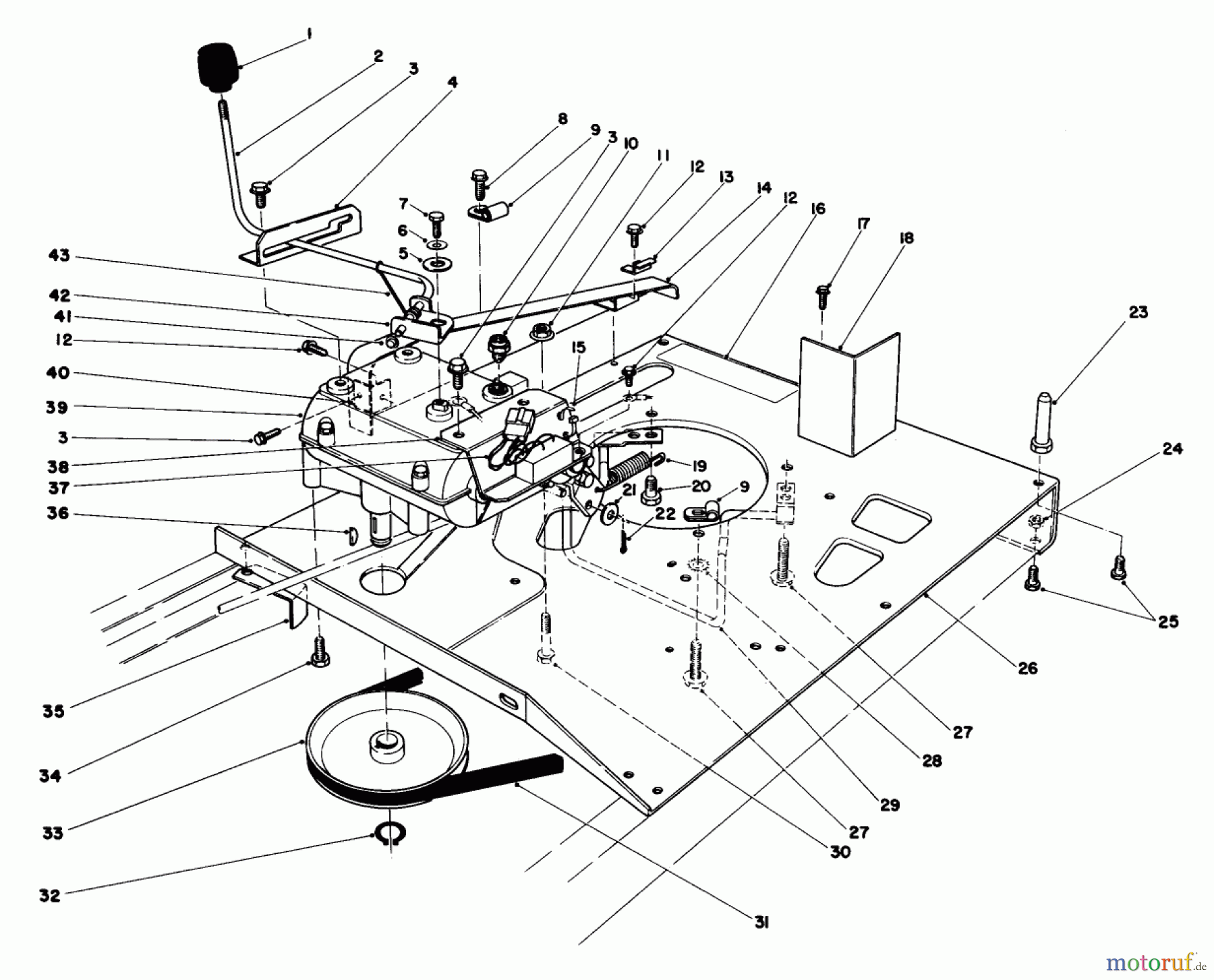 Toro Neu Mowers, Rear-Engine Rider 56125 (7-25) - Toro 7-25 Rear Engine Rider, 1984 (4000001-4999999) ENGINE PLATE AND SHIFT ASSEMBLY