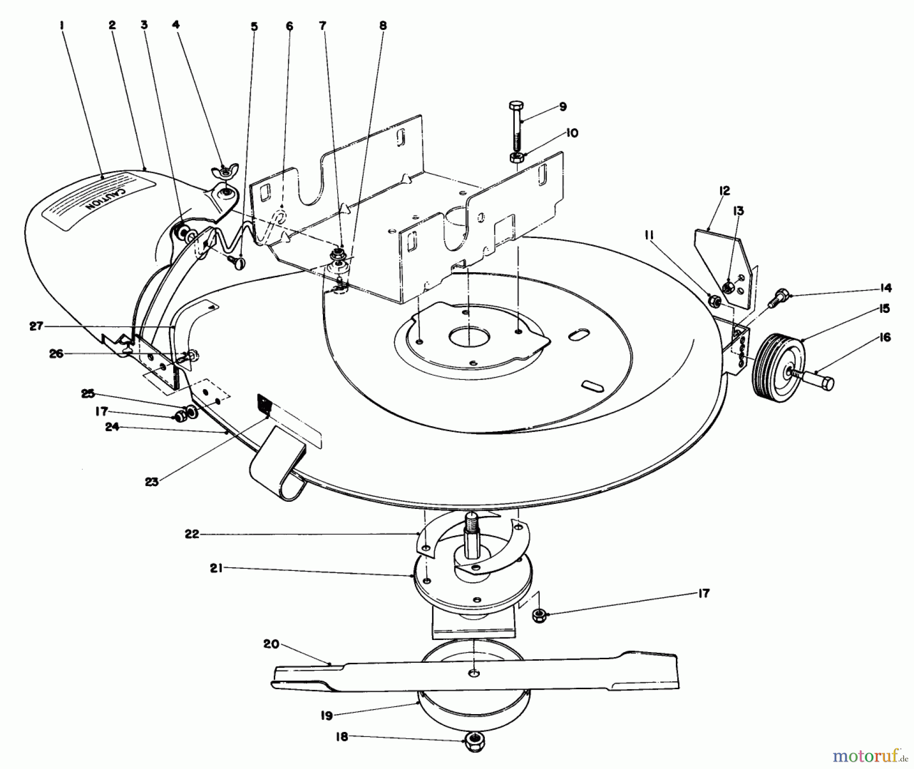 Toro Neu Mowers, Rear-Engine Rider 56125 (7-25) - Toro 7-25 Rear Engine Rider, 1984 (4000001-4999999) MOWER HOUSING ASSEMBLY