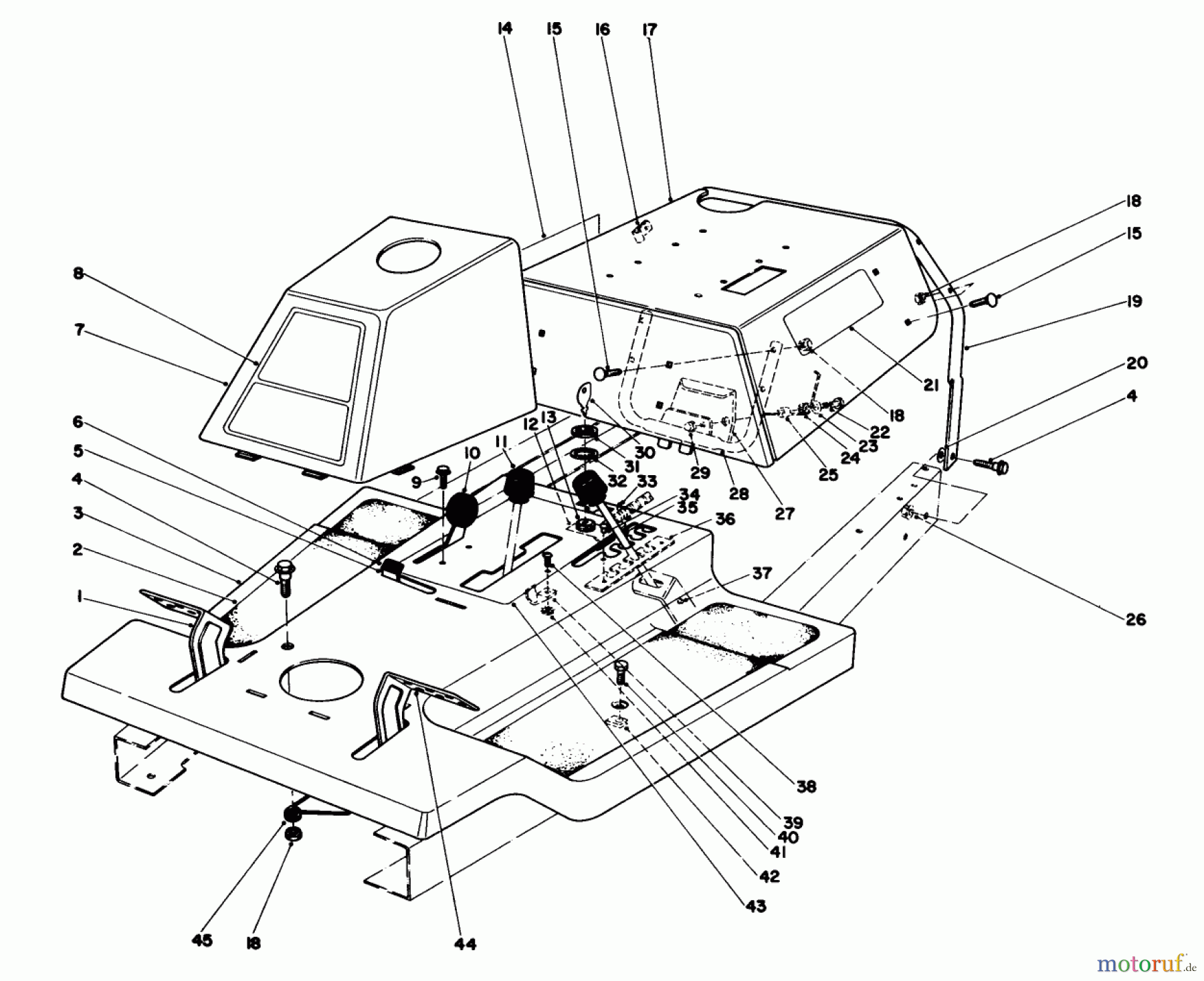  Toro Neu Mowers, Rear-Engine Rider 56125 (7-25) - Toro 7-25 Rear Engine Rider, 1985 (5000001-5999999) BODY ASSEMBLY