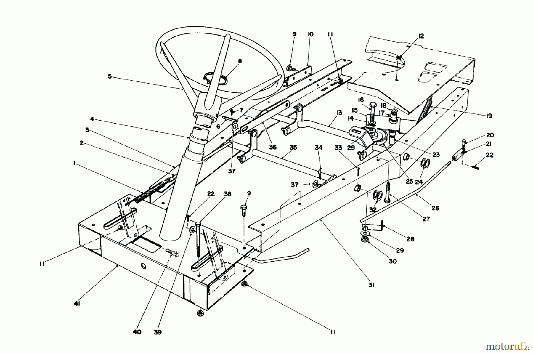 Toro Neu Mowers, Rear-Engine Rider 56125 (7-25) - Toro 7-25 Rear Engine Rider, 1986 (6000001-6999999) FRAME ASSEMBLY