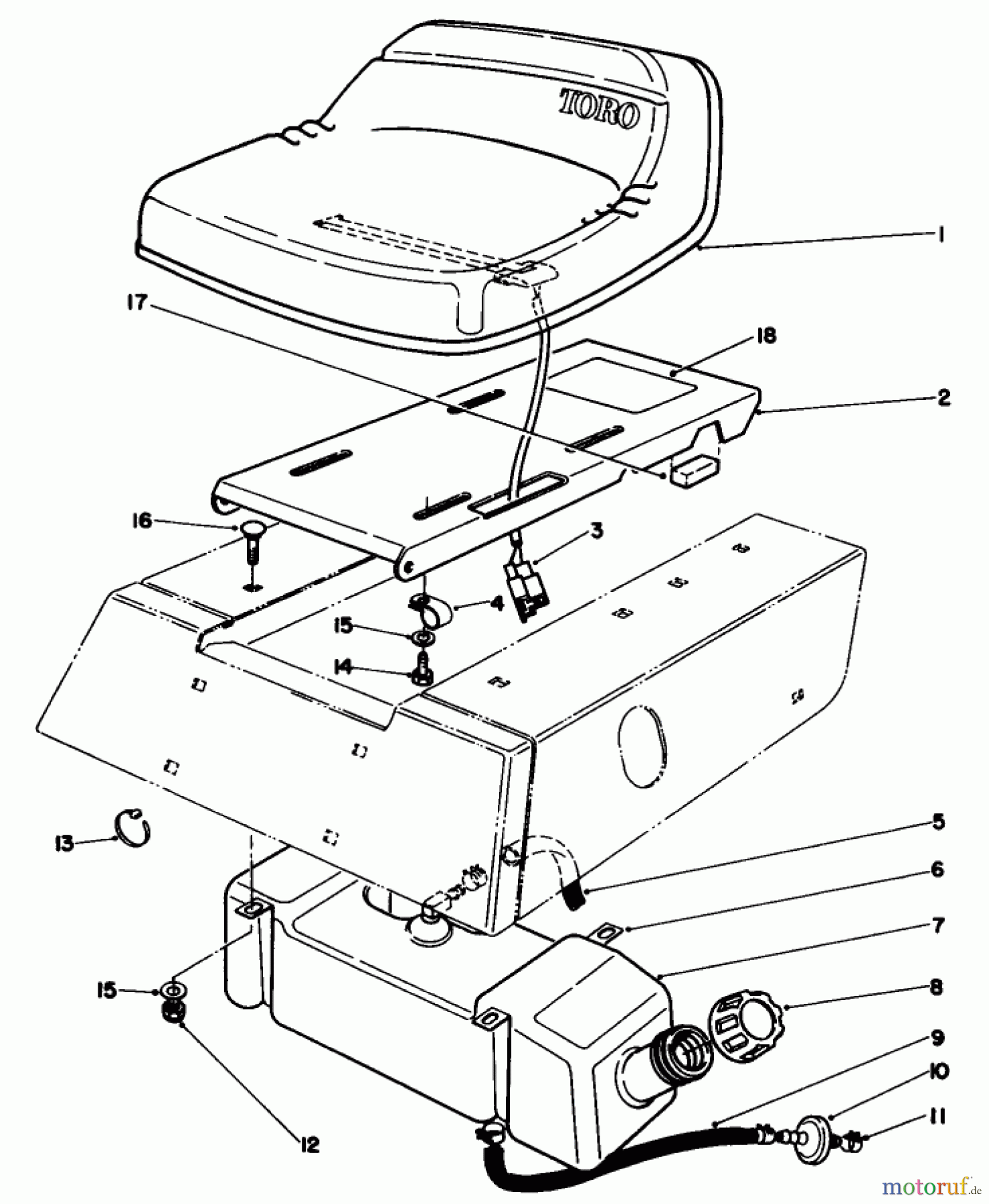 Toro Neu Mowers, Rear-Engine Rider 56128 (8-25) - Toro 8-25 Rear Engine Rider, 1989 (9000001-9999999) SEAT & GAS TANK ASSEMBLY