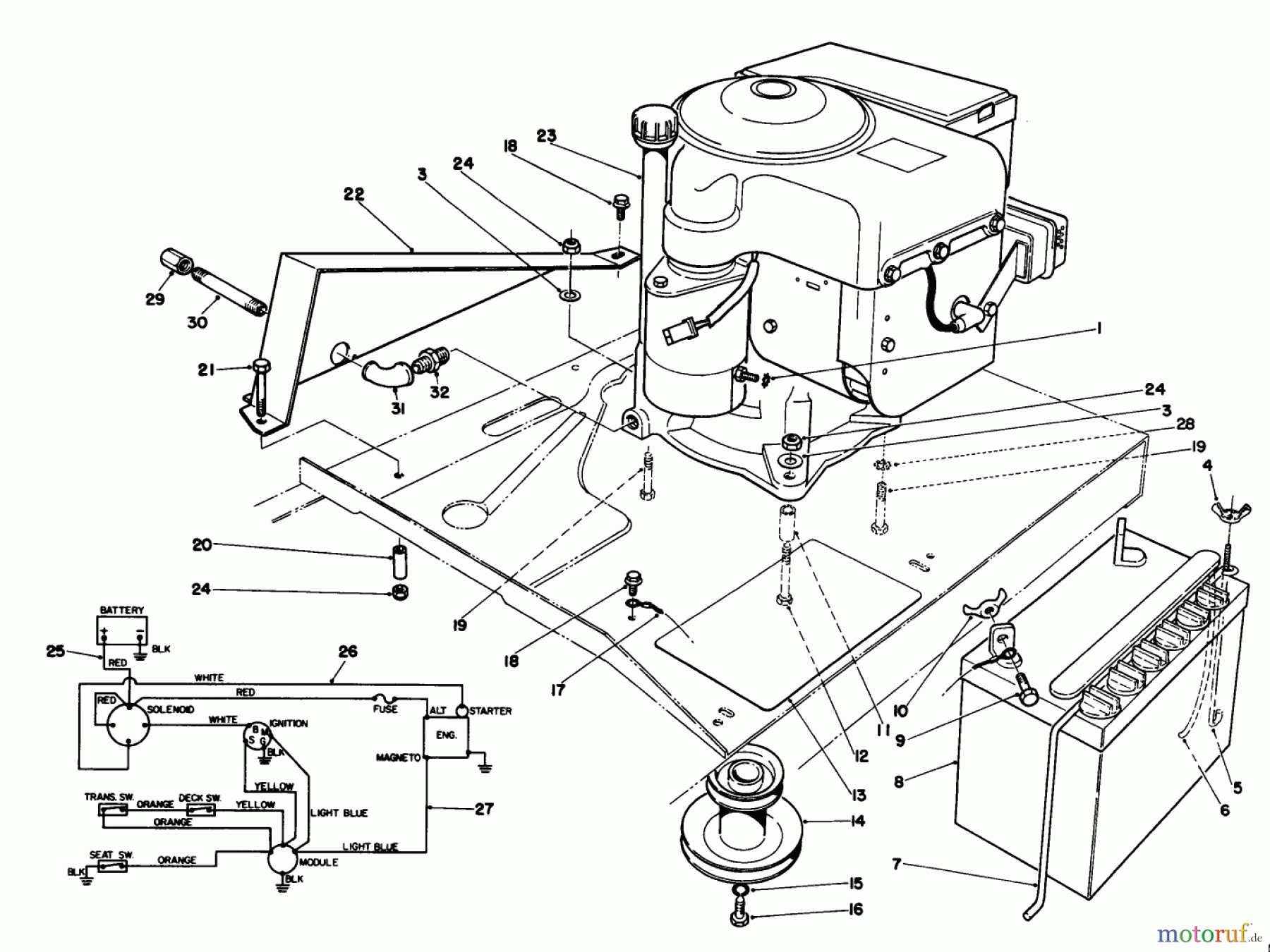Toro Neu Mowers, Rear-Engine Rider 56132 (8-25) - Toro 8-25 Recycler Rider, 1992 (2000001-2999999) ENGINE ASSEMBLY