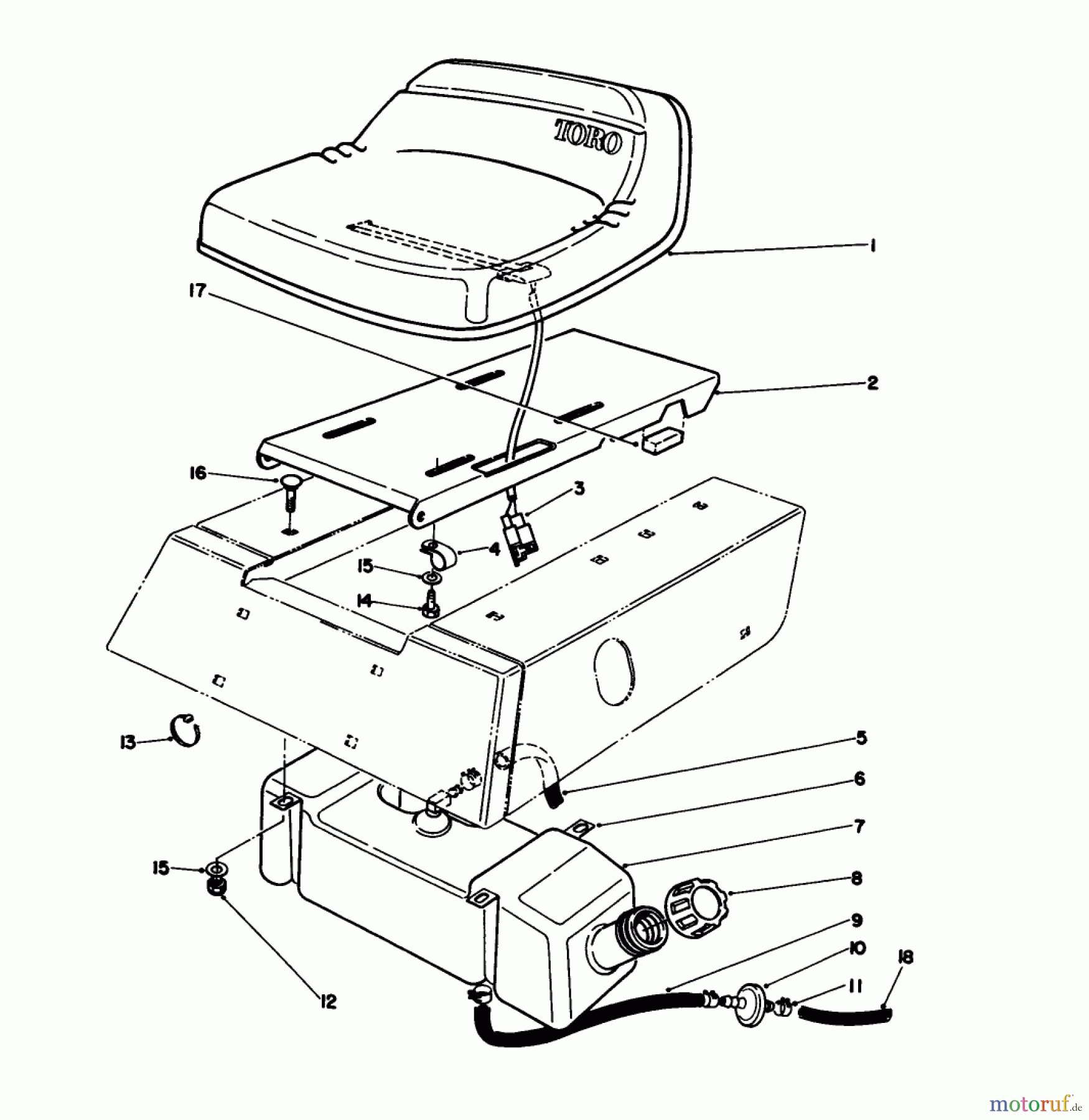 Toro Neu Mowers, Rear-Engine Rider 56132 (825) - Toro 825 Recycler Rider, 1991 (1000001-1999999) SEAT & GAS TANK ASSEMBLY