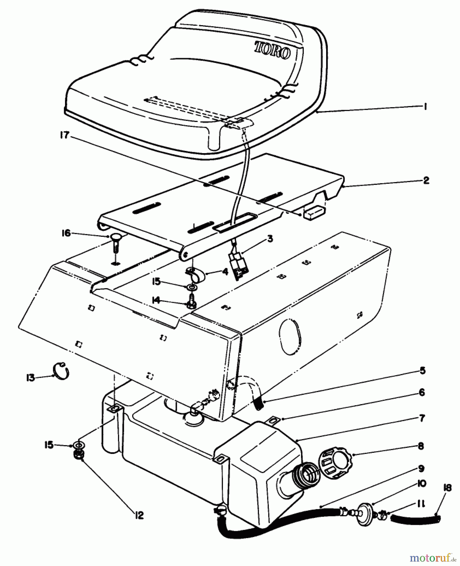 Toro Neu Mowers, Rear-Engine Rider 56133 (8-25) - Toro 8-25 Rear Engine Rider, 1991 (1000001-1999999) SEAT & GAS TANK ASSEMBLY