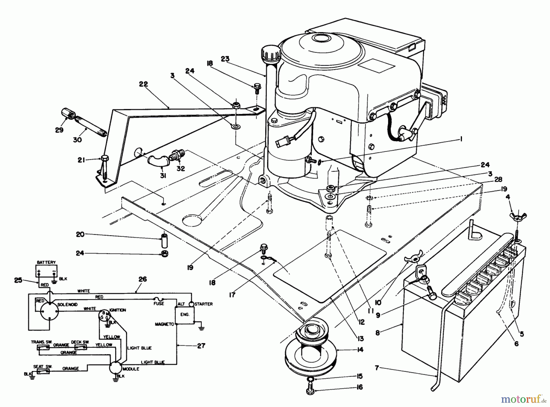 Toro Neu Mowers, Rear-Engine Rider 56133 (8-25) - Toro 8-25 Rear Engine Rider, 1992 (2000001-2999999) ENGINE ASSEMBLY