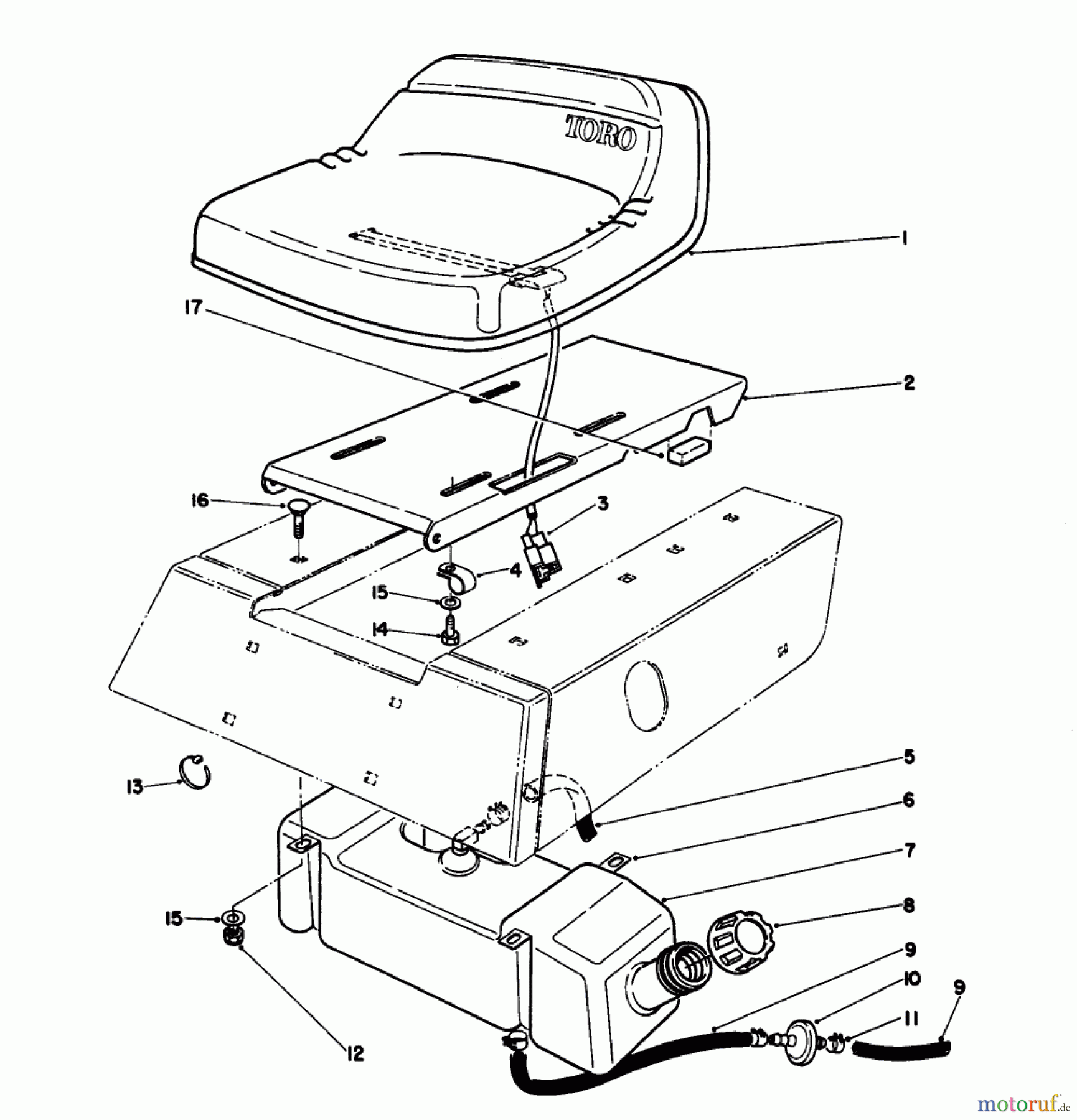 Toro Neu Mowers, Rear-Engine Rider 56133 (8-25) - Toro 8-25 Rear Engine Rider, 1992 (2000001-2999999) SEAT & GAS TANK ASSEMBLY
