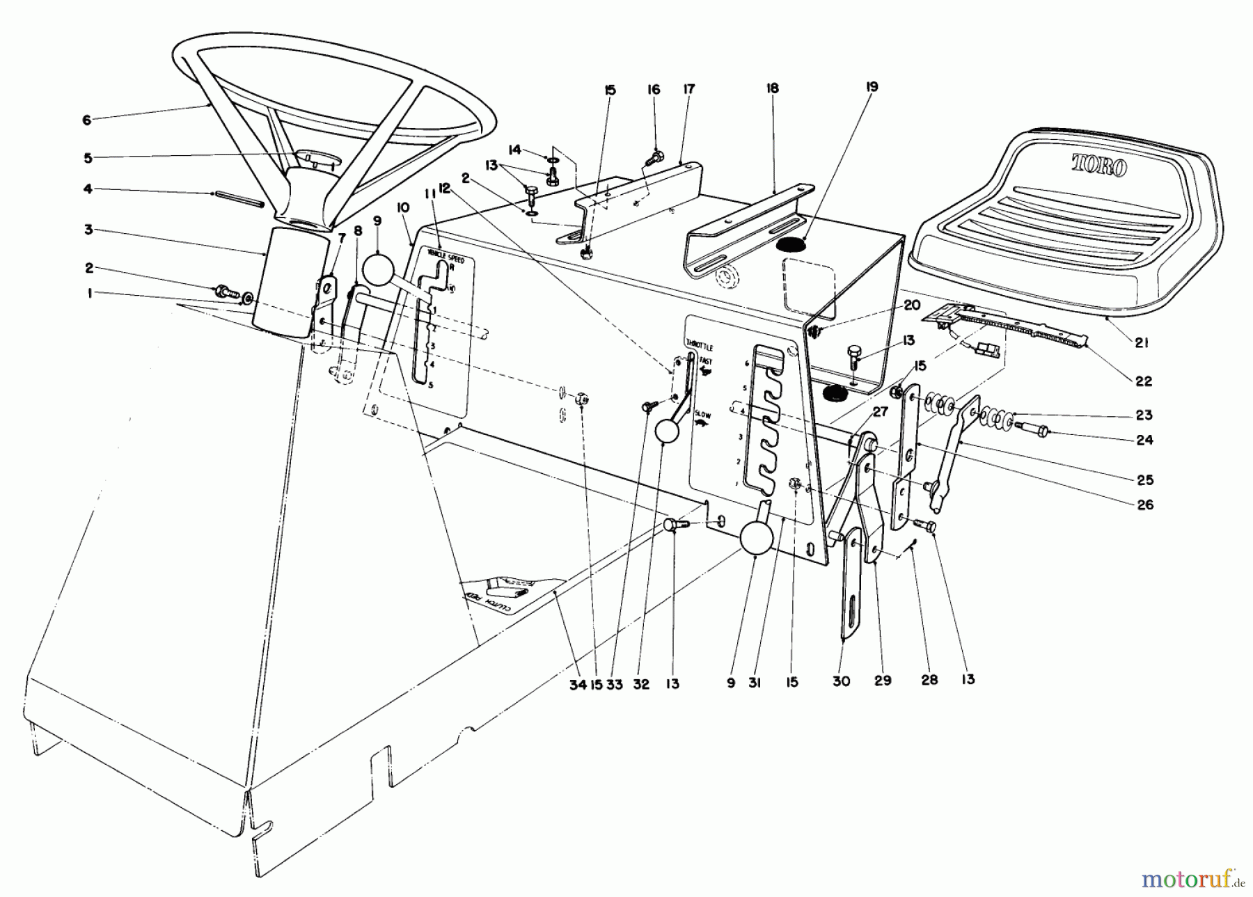 Toro Neu Mowers, Rear-Engine Rider 56145 (8-32) - Toro 8-32 Rear Engine Rider, 1983 (3000001-3999999) SEAT & STEERING WHEEL ASSEMBLY