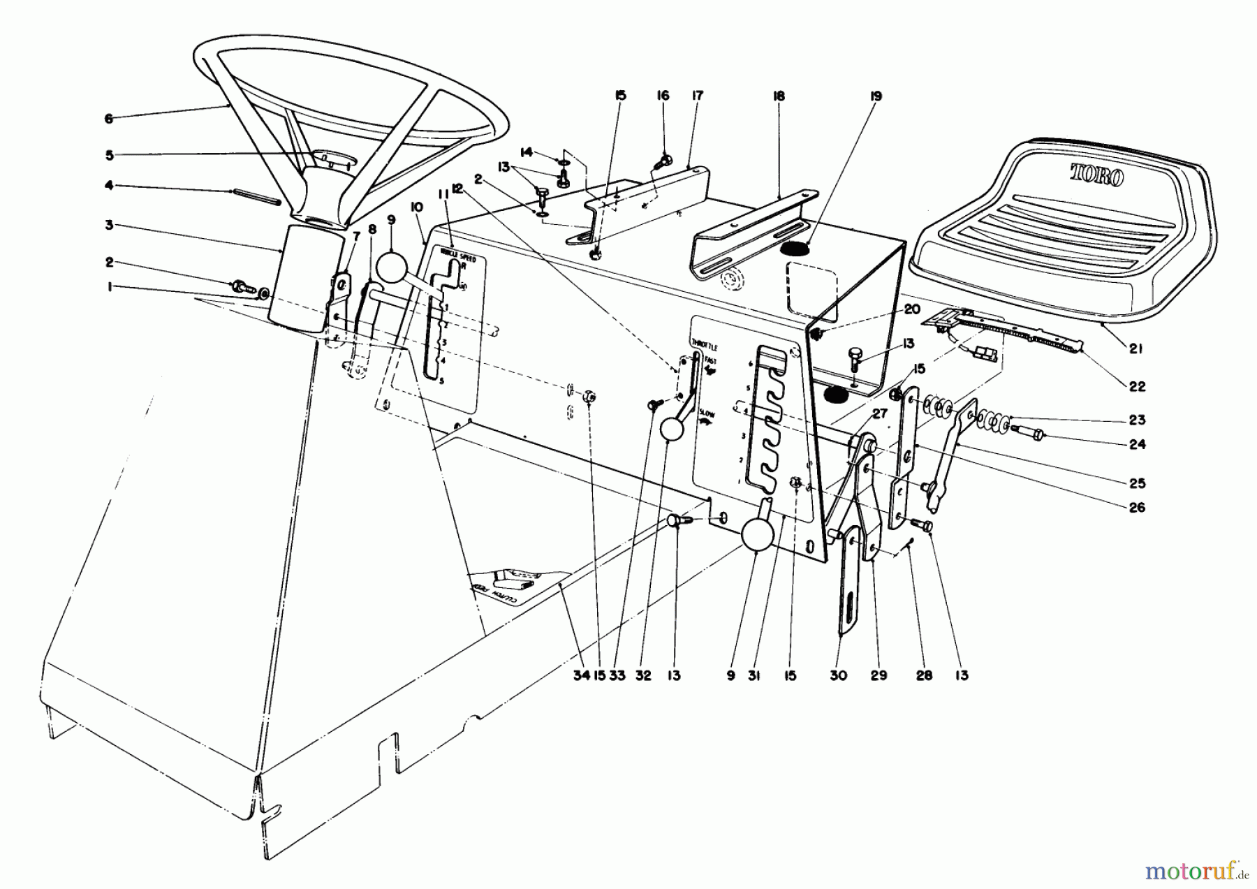Toro Neu Mowers, Rear-Engine Rider 56145 (8-32) - Toro 8-32 Rear Engine Rider, 1984 (4000001-4999999) SEAT & STEERING WHEEL ASSEMBLY