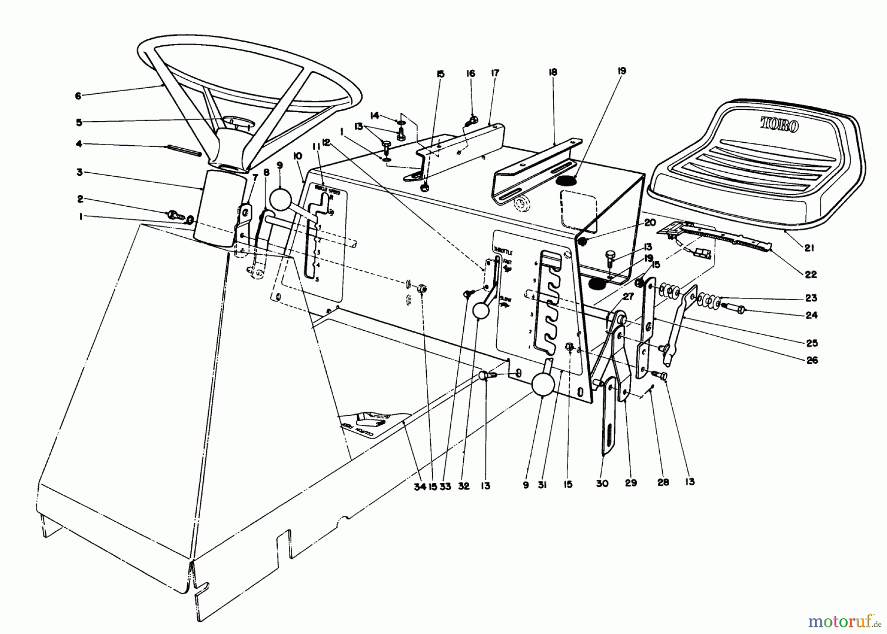 Toro Neu Mowers, Rear-Engine Rider 56145 (8-32) - Toro 8-32 Rear Engine Rider, 1985 (5000001-5999999) SEAT & STEERING WHEEL ASSEMBLY