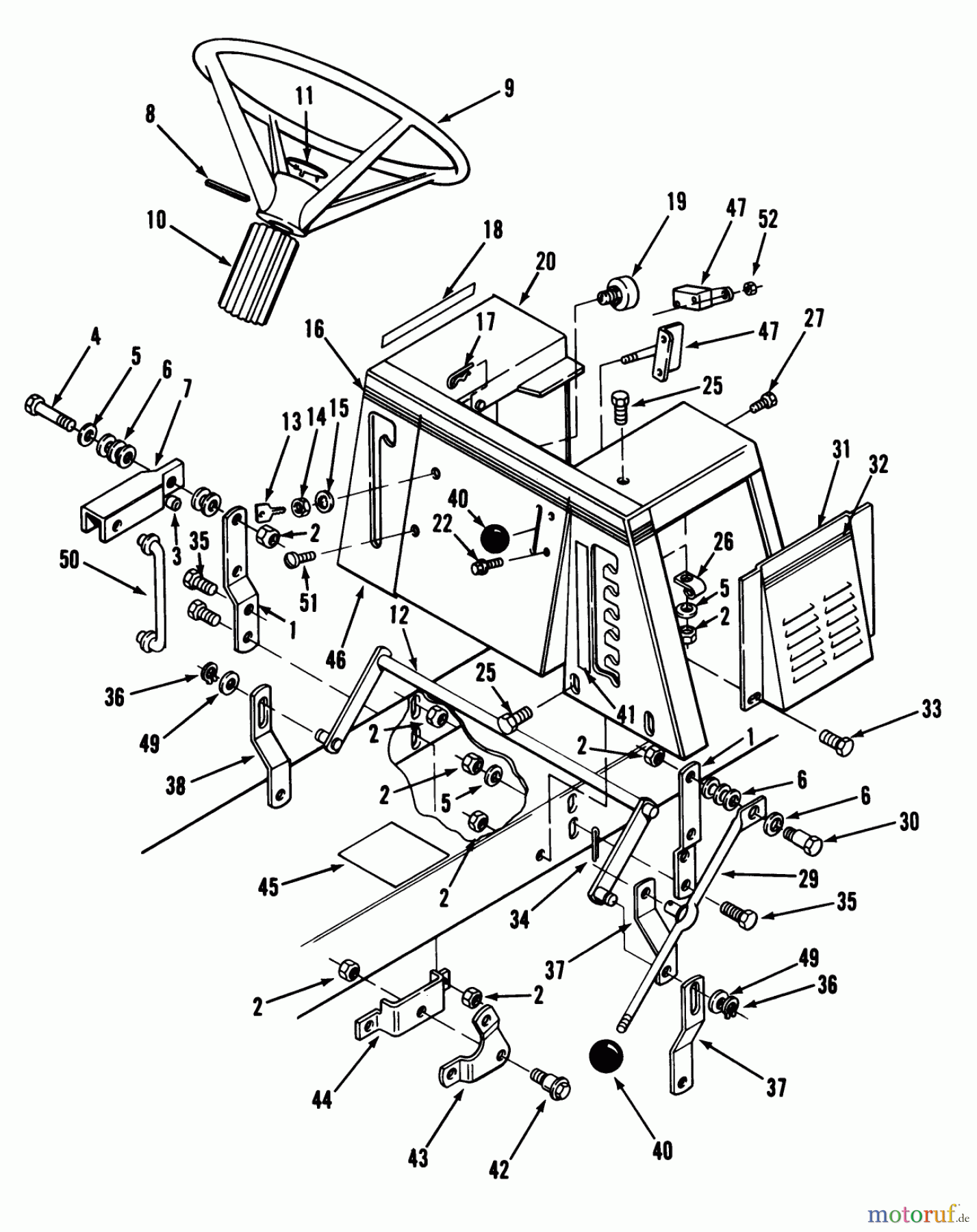 Toro Neu Mowers, Rear-Engine Rider 56175 (12-32) - Toro 12-32 Rear Engine Rider, 1990 (0000001-0999999) STEERING WHEEL & LINKAGE ASSEMBLY
