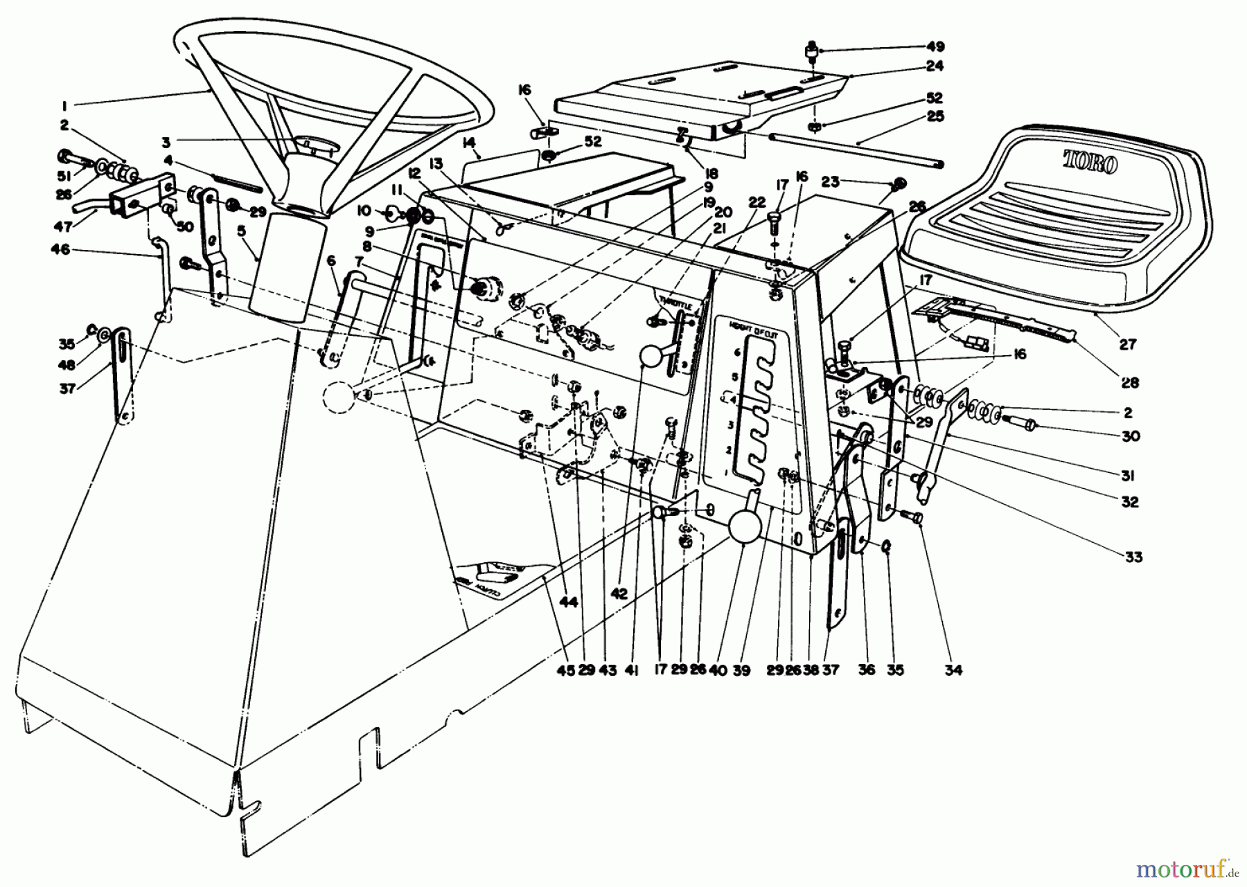Toro Neu Mowers, Rear-Engine Rider 56170 (11-32) - Toro 11-32 Professional Rear Engine Rider, 1987 (7000001-7999999) SEAT & STEERING WHEEL ASSEMBLY