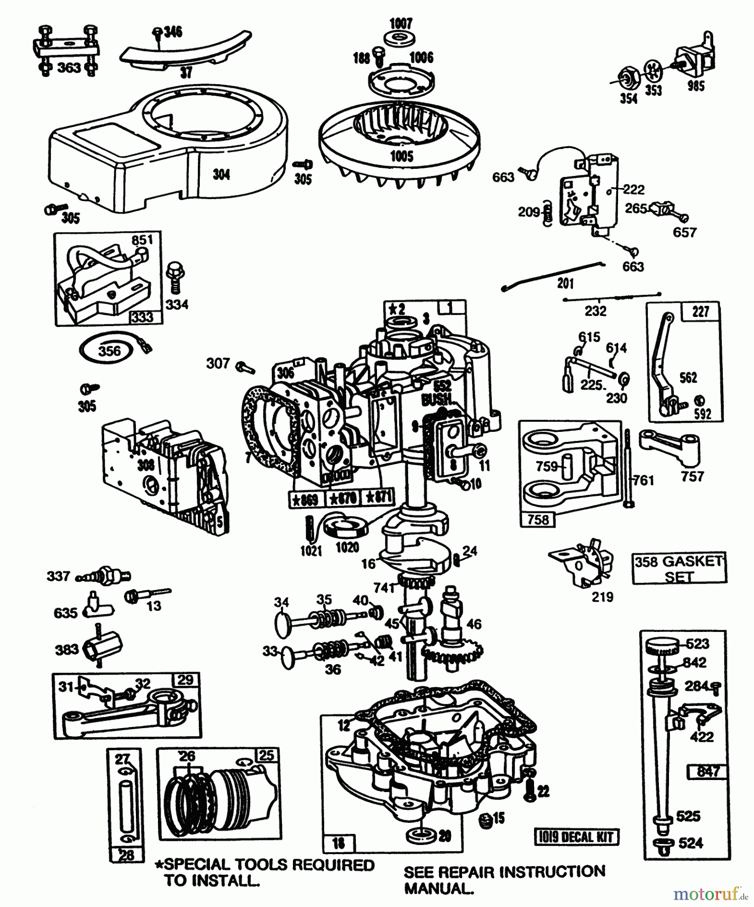Toro Neu Mowers, Rear-Engine Rider 56175 (12-32) - Toro 12-32 Rear Engine Rider, 1988 (8000001-8999999) ENGINE BRIGGS & STRATTON MODEL NO. 281707-0175-01 12 H.P. REAR ENGINE RIDER ELECTRIC MODEL 56175
