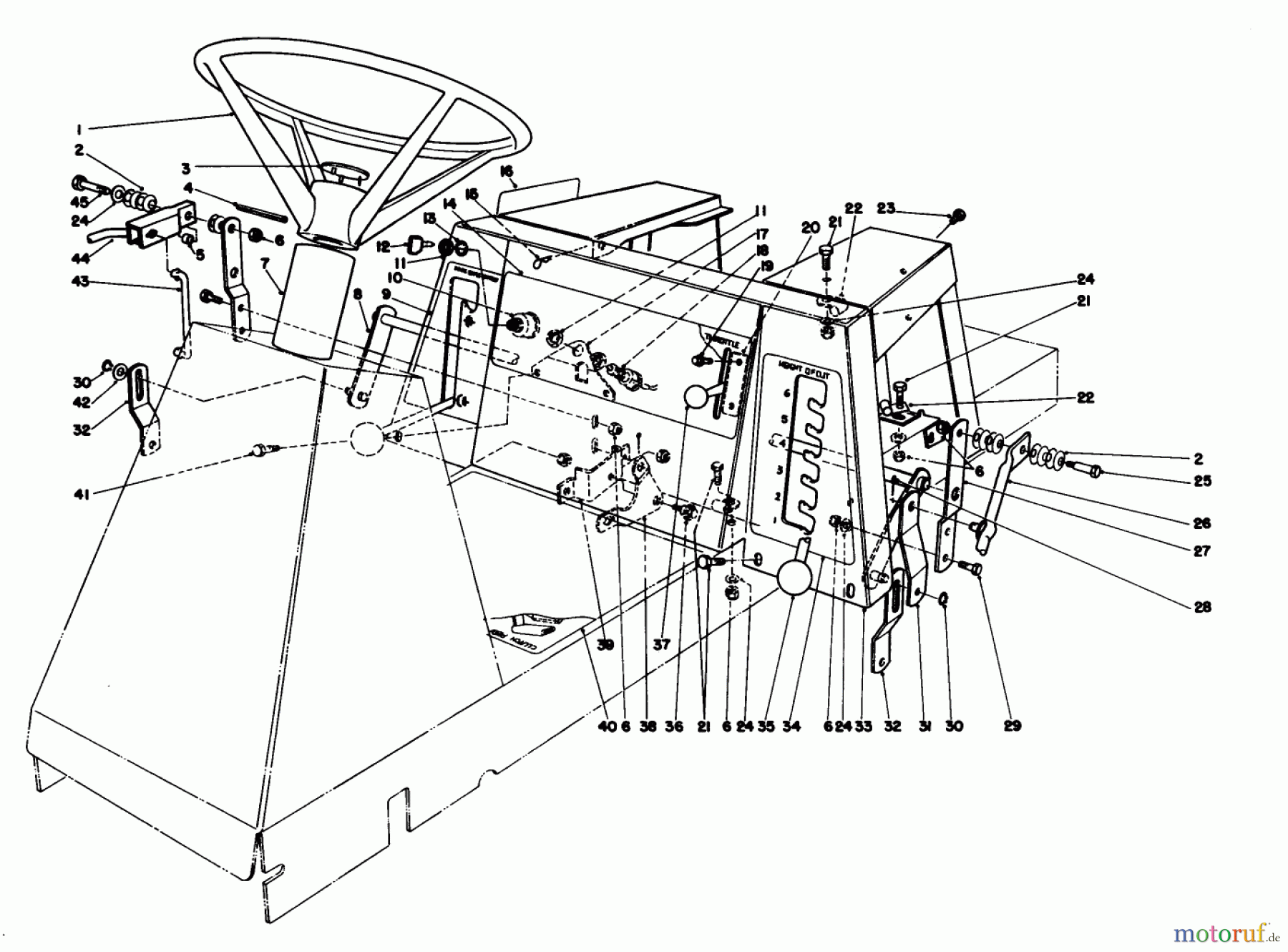 Toro Neu Mowers, Rear-Engine Rider 56175 (12-32) - Toro 12-32 Rear Engine Rider, 1988 (8000001-8999999) STEERING WHEEL & LINKAGE ASSEMBLY