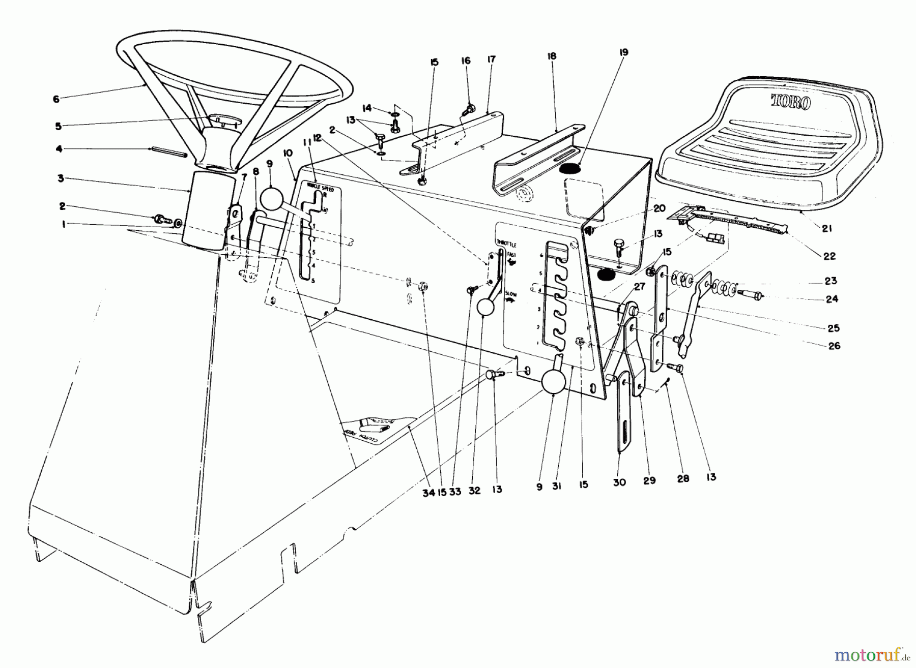Toro Neu Mowers, Rear-Engine Rider 56155 (11-32) - Toro 11-32 Rear Engine Rider, 1984 (4000001-4999999) SEAT & STEERING WHEEL ASSEMBLY