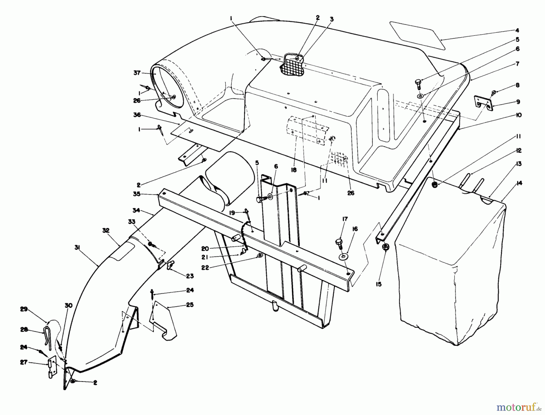 Toro Neu Mowers, Rear-Engine Rider 56155 (11-32) - Toro 11-32 Rear Engine Rider, 1987 (7000001-7999999) TWIN BAGGER GRASS CATCHER MODEL NO. 59184 (OPTIONAL)