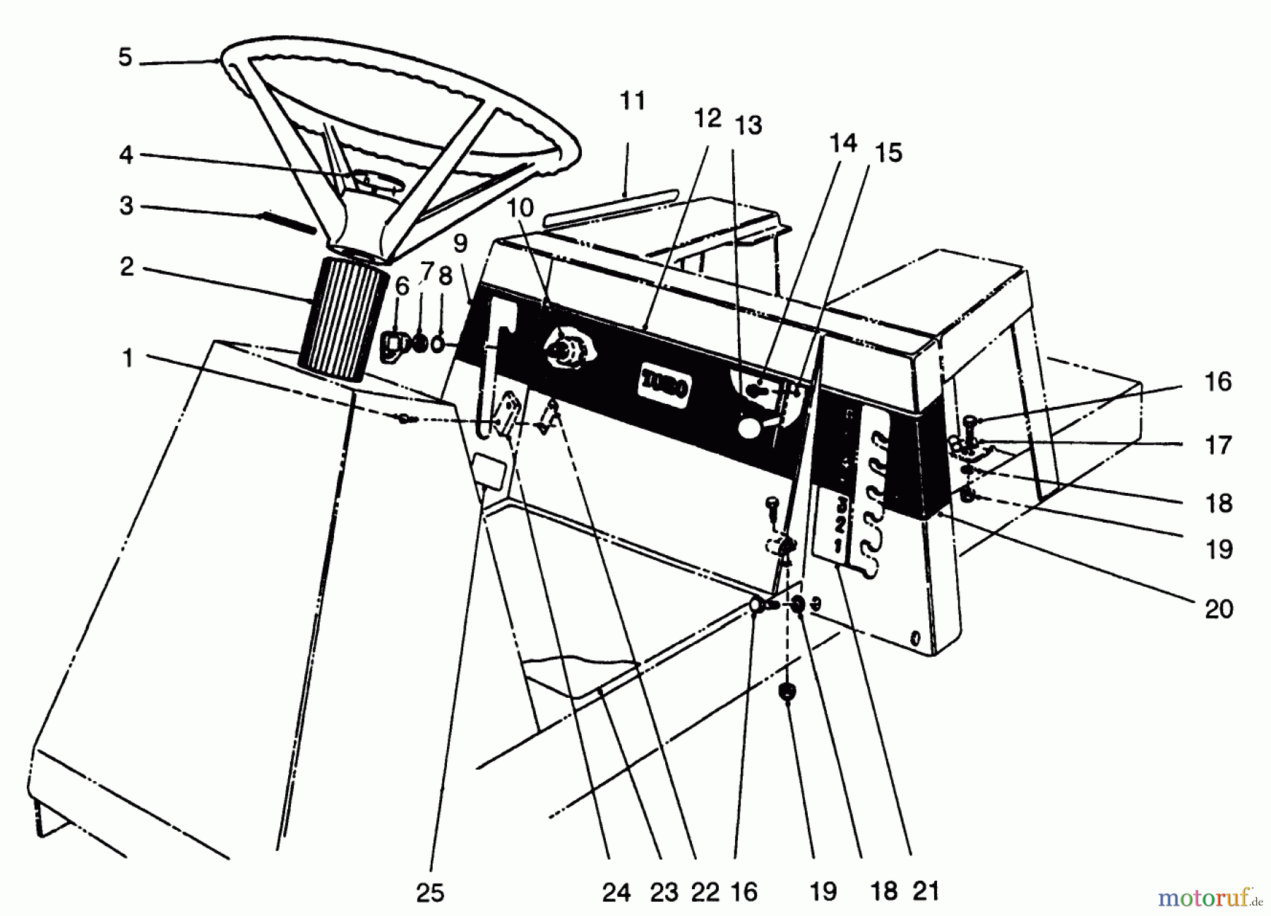 Toro Neu Mowers, Rear-Engine Rider 56190 (10-32) - Toro 10-32 Recycler Rider, 1992 (2000001-2999999) STEERING WHEEL, SWITCHES & DECALS