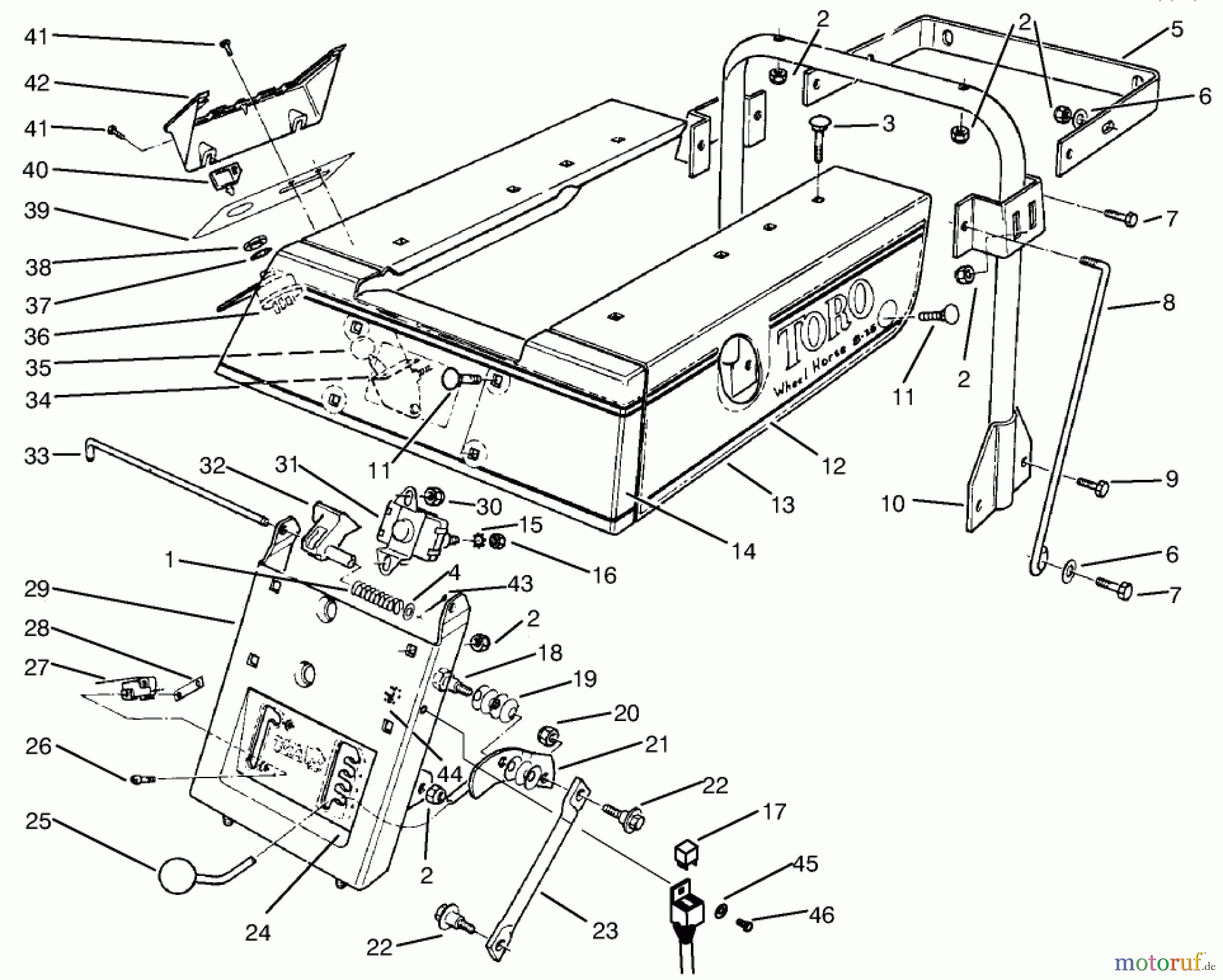 Toro Neu Mowers, Rear-Engine Rider 70040 (8-25) - Toro 8-25 Rear Engine Rider, 1993 (39000001-39999999) REAR BODY ASSEMBLY