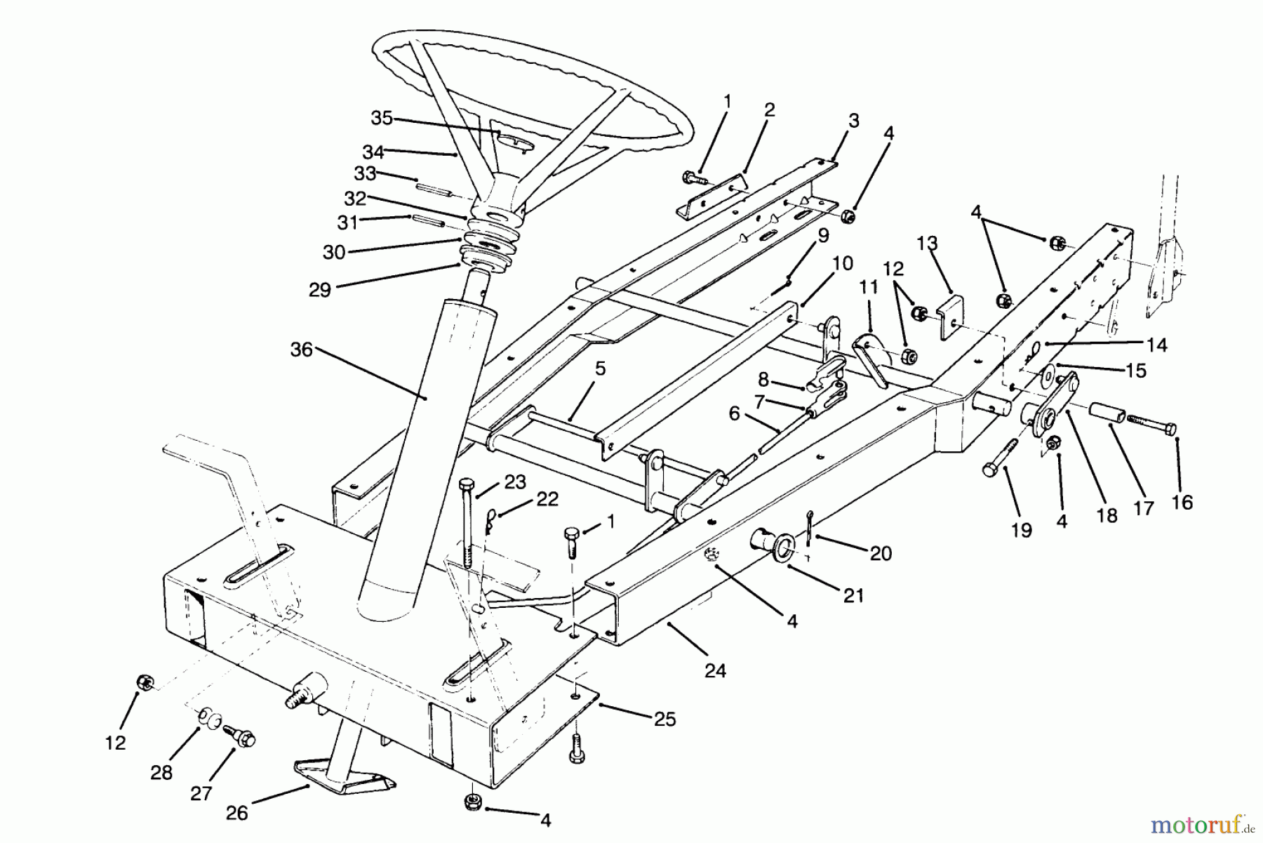 Toro Neu Mowers, Rear-Engine Rider 70040 (8-25) - Toro 8-25 Rear Engine Rider, 1995 (59000001-59999999) FRAME ASSEMBLY