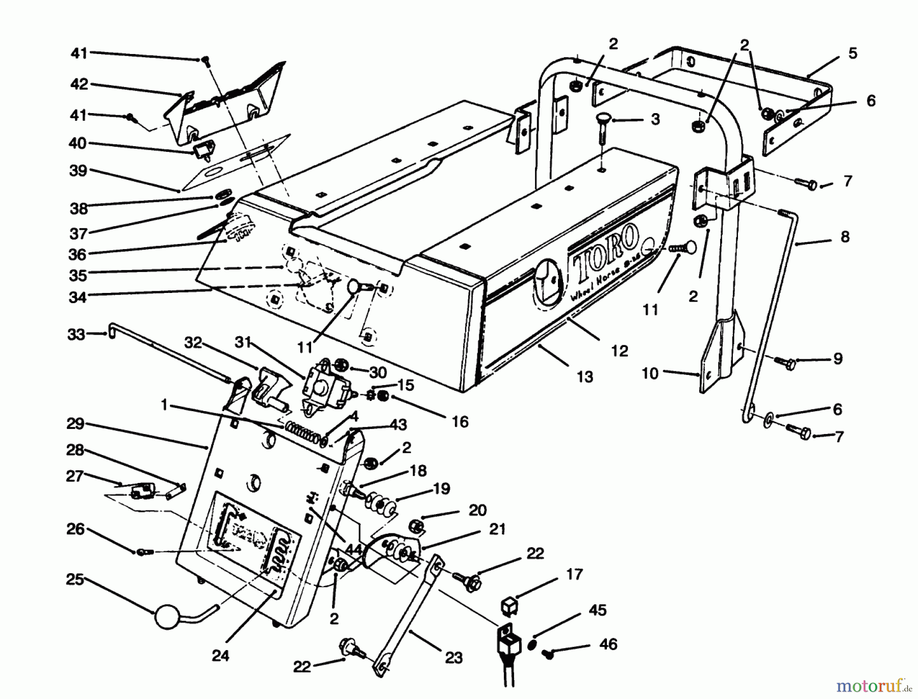 Toro Neu Mowers, Rear-Engine Rider 70040 (8-25) - Toro 8-25 Rear Engine Rider, 1996 (6900001-6999999) REAR BODY ASSEMBLY