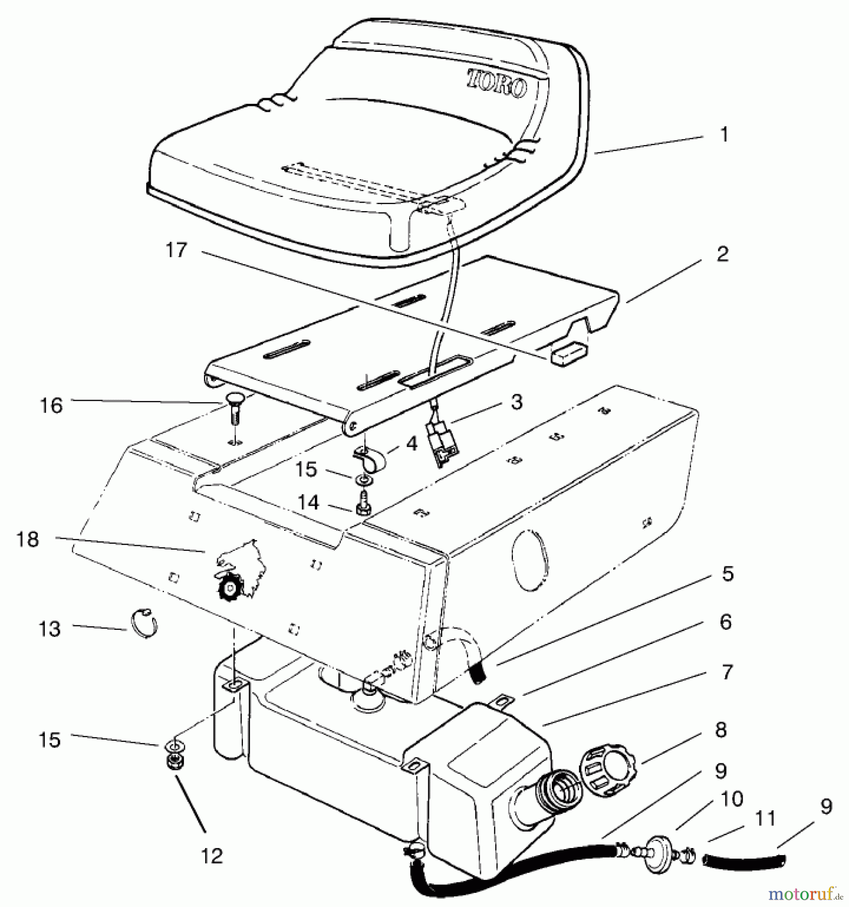 Toro Neu Mowers, Rear-Engine Rider 70040 (8-25) - Toro 8-25 Rear Engine Rider, 1998 (8900001-8999999) DEAT & GAS TANK ASSEMBLY