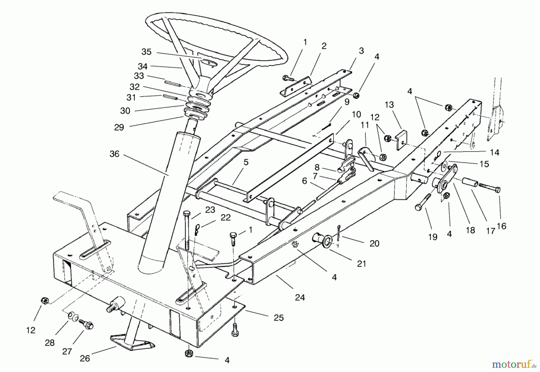 Toro Neu Mowers, Rear-Engine Rider 70041 (8-25) - Toro 8-25 Rear Engine Rider, 1998 (8900001-8999999) FRAME ASSEMBLY