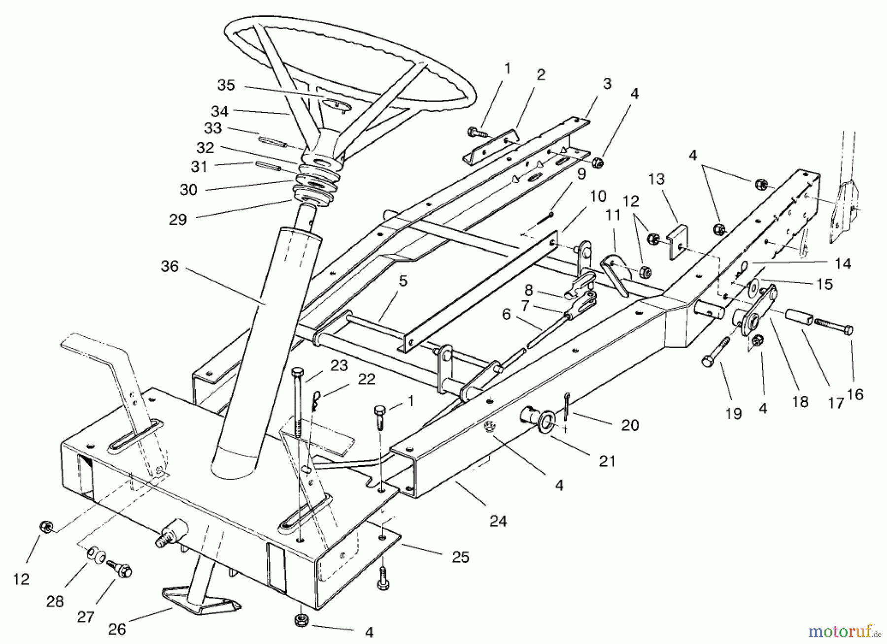 Toro Neu Mowers, Rear-Engine Rider 70044 (8-25) - Toro 8-25 Rear Engine Rider, 2002 (220000001-220999999) FRAME ASSEMBLY