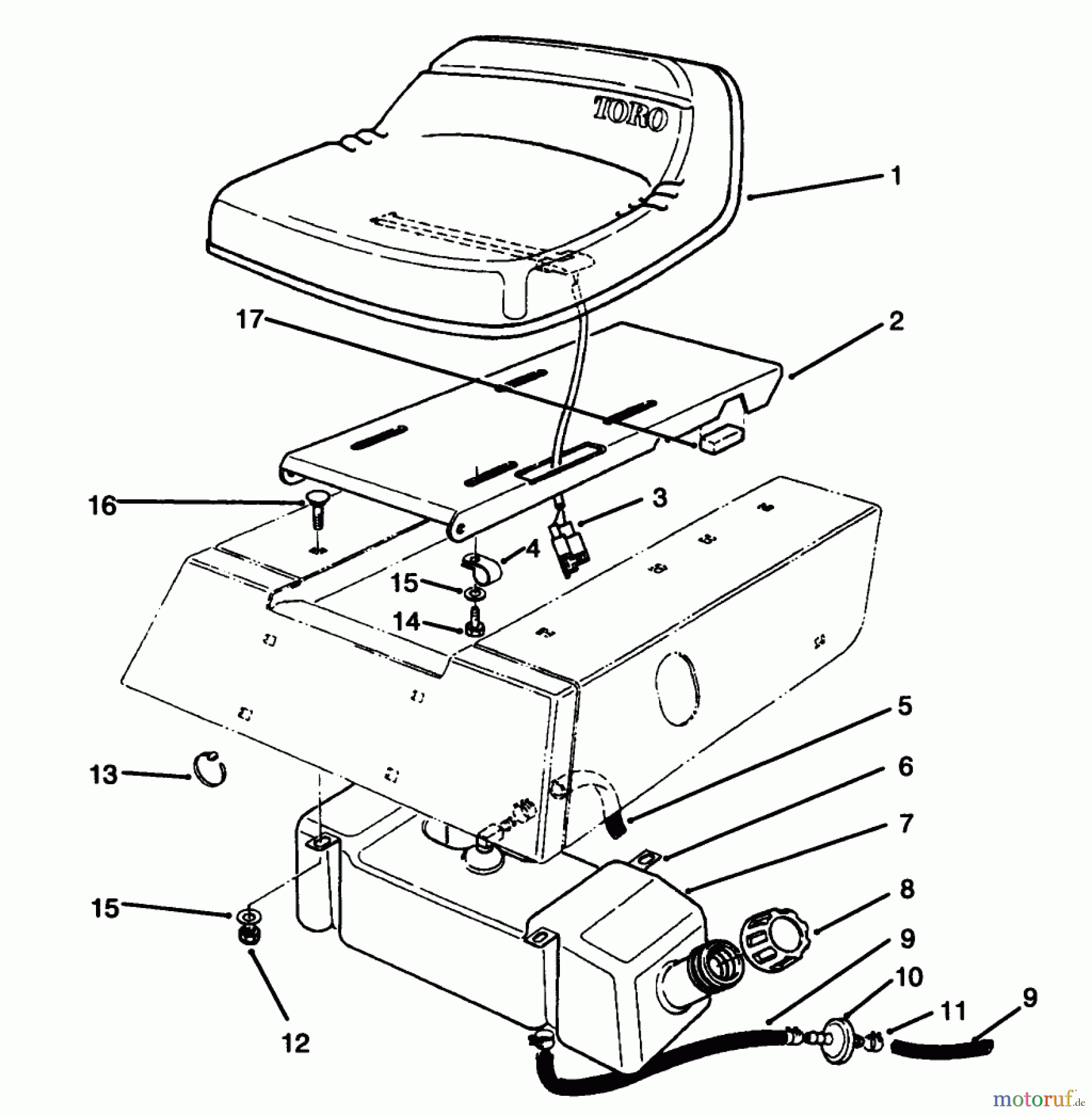 Toro Neu Mowers, Rear-Engine Rider 70060 (8-25) - Toro 8-25 Rear Engine Rider, 1993 (39000001-39999999) SEAT & GAS TANK ASSEMBLY