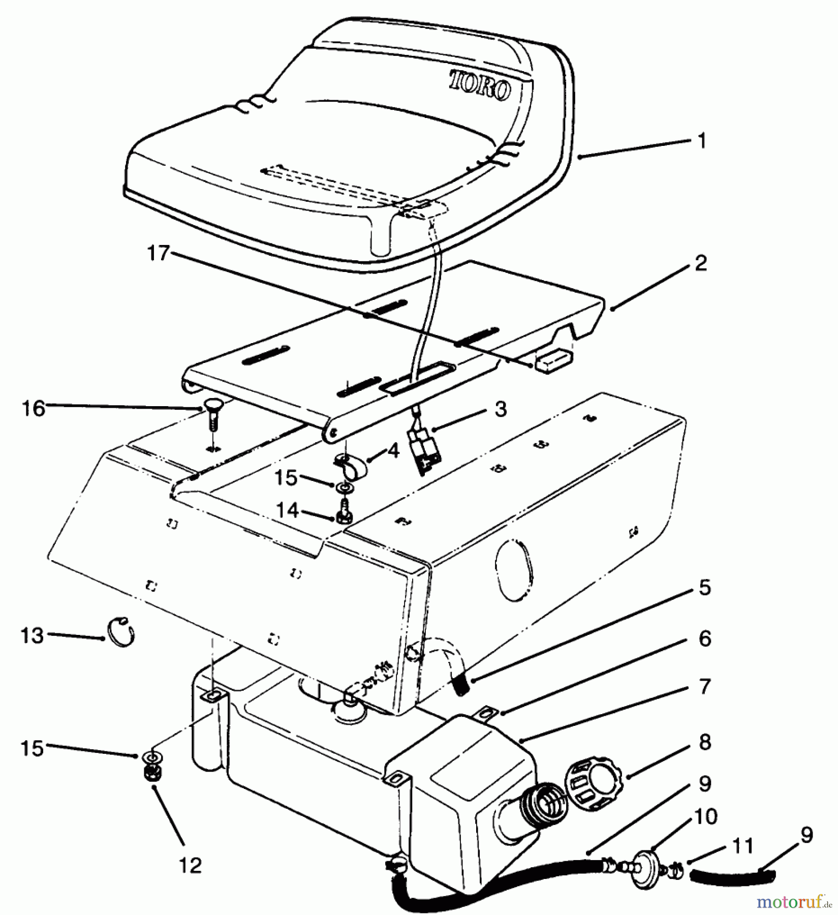 Toro Neu Mowers, Rear-Engine Rider 70060 (8-25) - Toro 8-25 Rear Engine Rider, 1994 (49000001-49999999) SEAT & GAS TANK ASSEMBLY