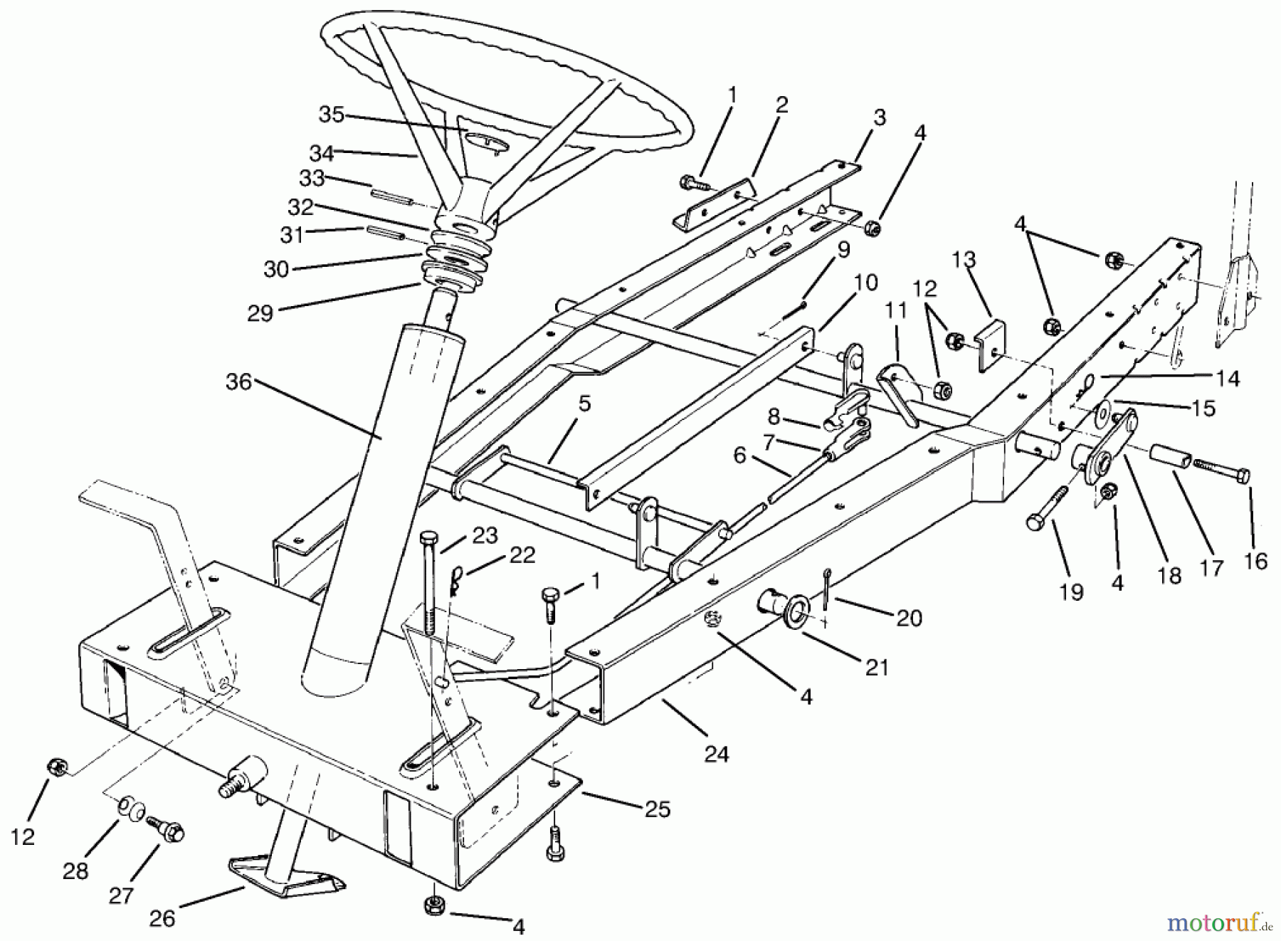 Toro Neu Mowers, Rear-Engine Rider 70060 (8-25) - Toro 8-25 Rear Engine Rider, 1995 (59000001-59999999) FRAME ASSEMBLY
