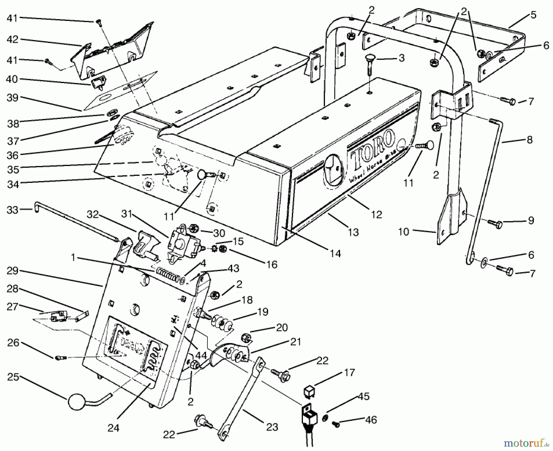 Toro Neu Mowers, Rear-Engine Rider 70060 (8-25) - Toro 8-25 Rear Engine Rider, 1995 (59000001-59999999) REAR BODY ASSEMBLY