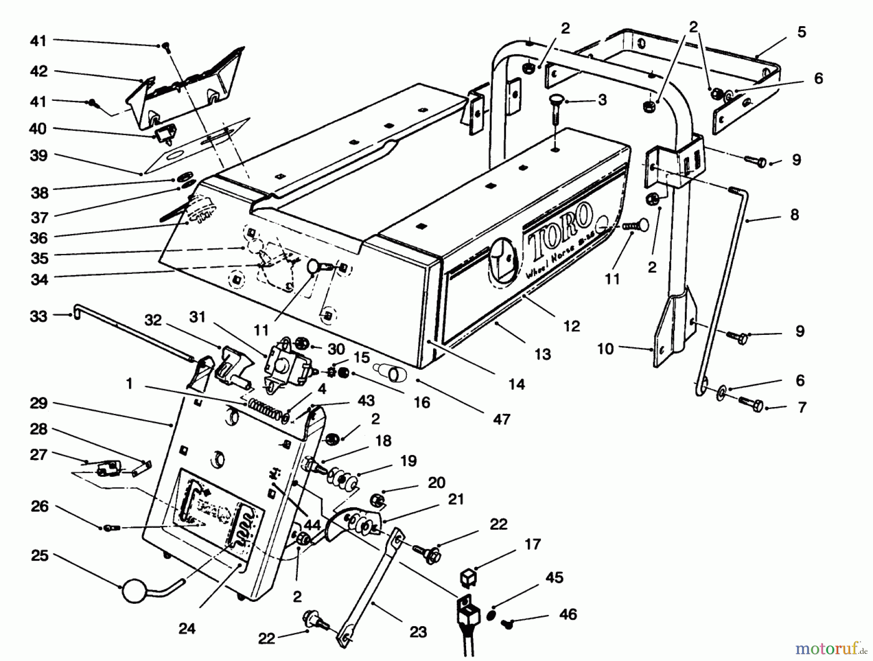 Toro Neu Mowers, Rear-Engine Rider 70060 (8-25) - Toro 8-25 Rear Engine Rider, 1996 (6900001-6999999) REAR BODY ASSEMBLY