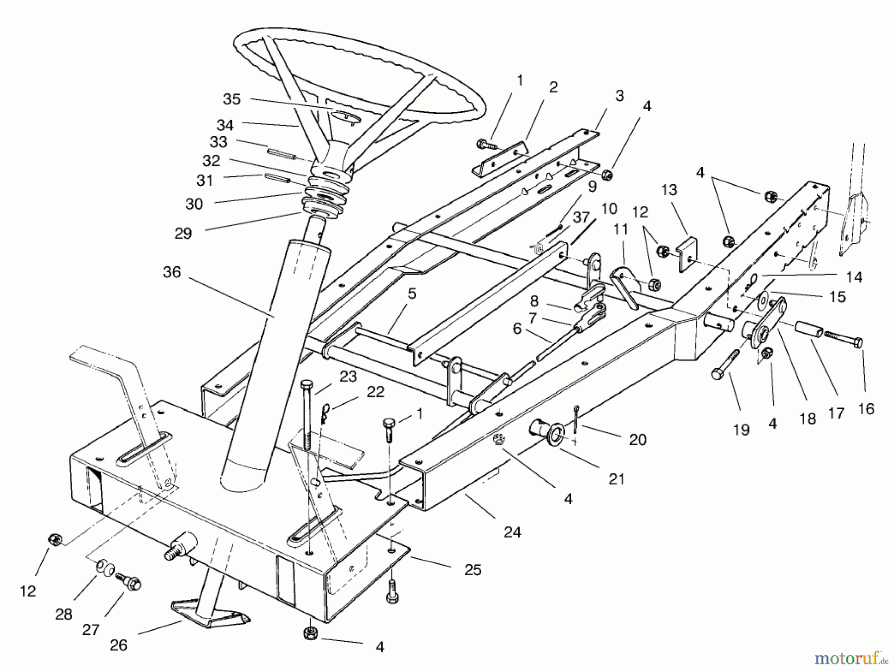 Toro Neu Mowers, Rear-Engine Rider 70060 (8-25) - Toro 8-25 Rear Engine Rider, 1997 (79000001-79999999) FRAME ASSEMBLY